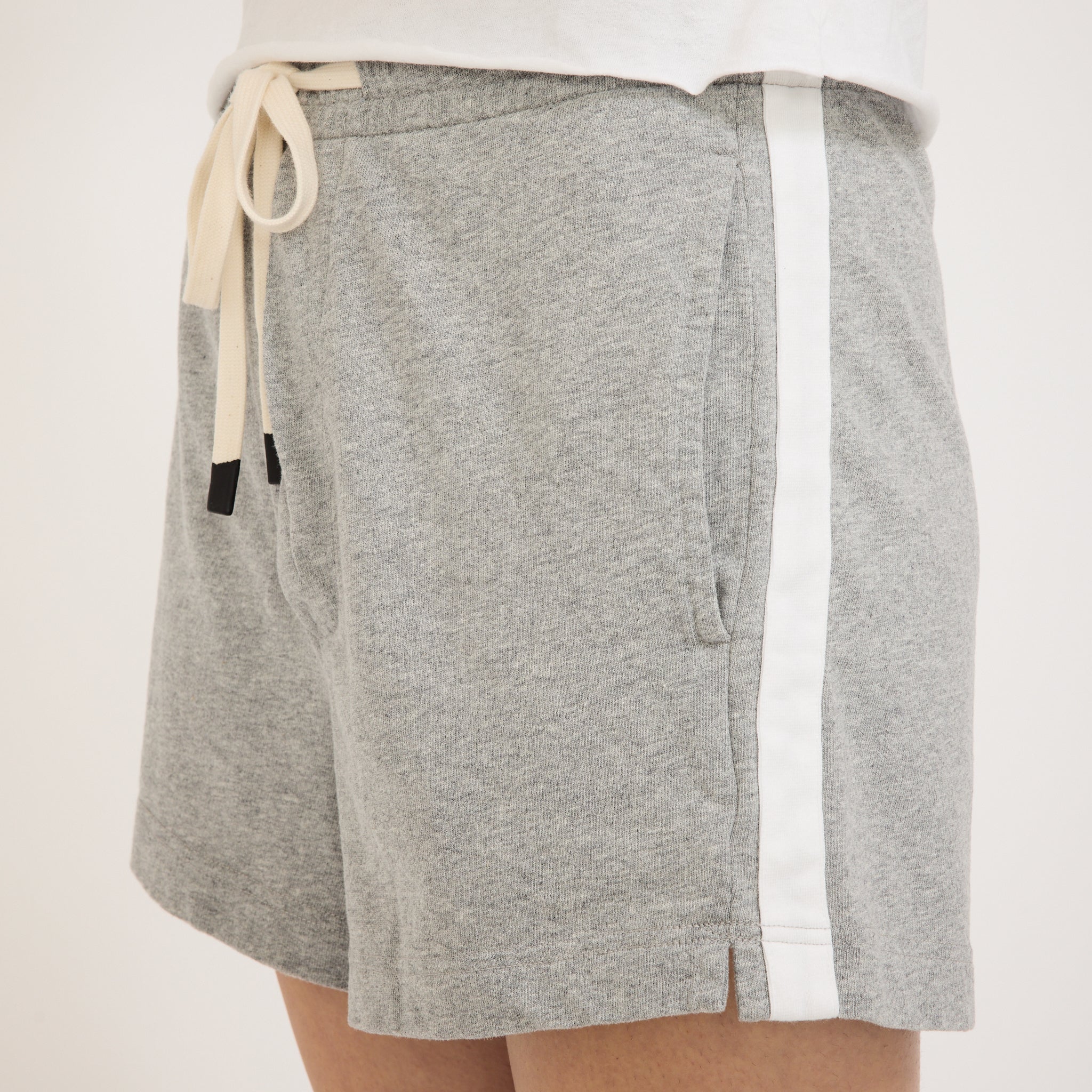 Bassike | French Terry Side Stripe Short Grey Marle/White | Maplestore