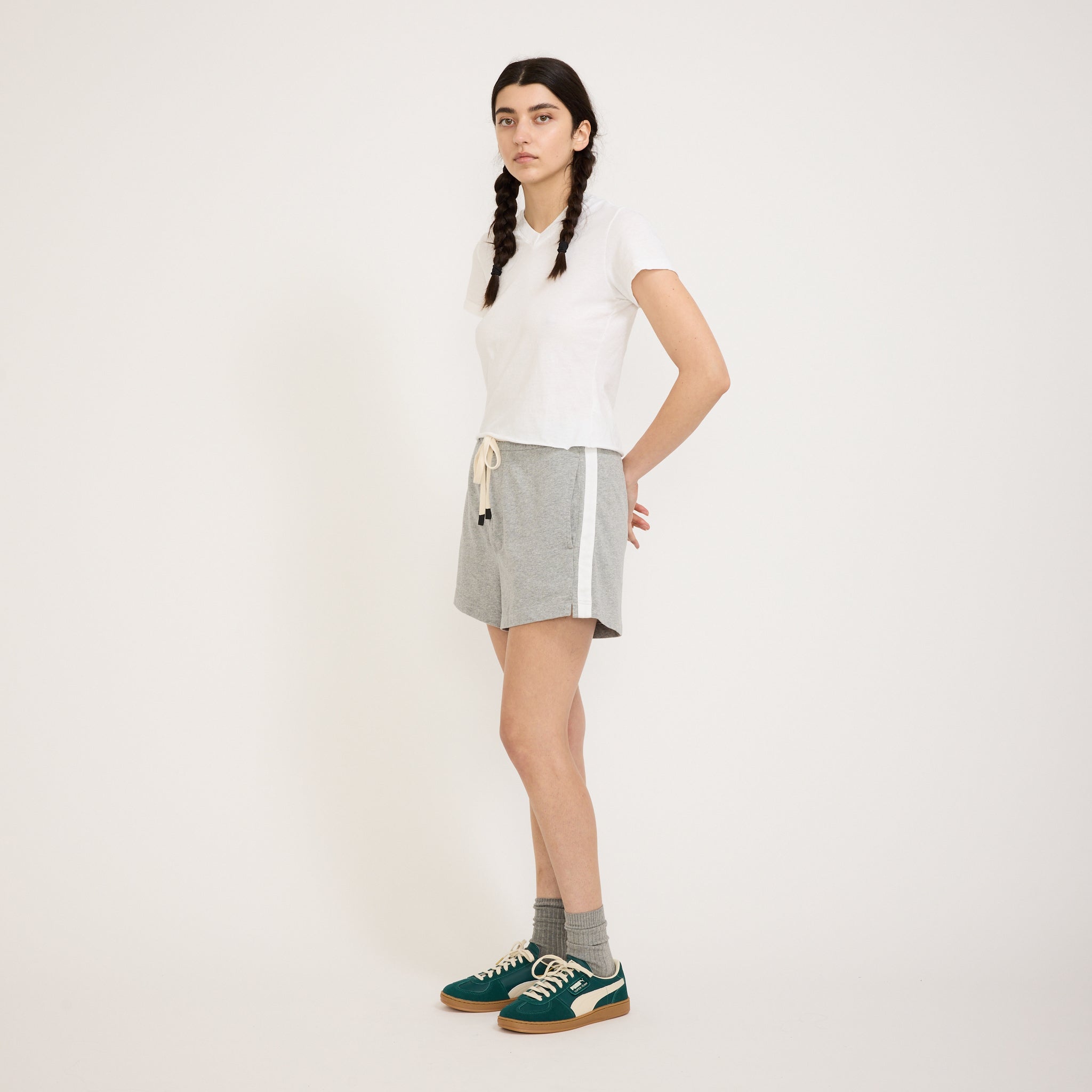 Bassike | French Terry Side Stripe Short Grey Marle/White | Maplestore