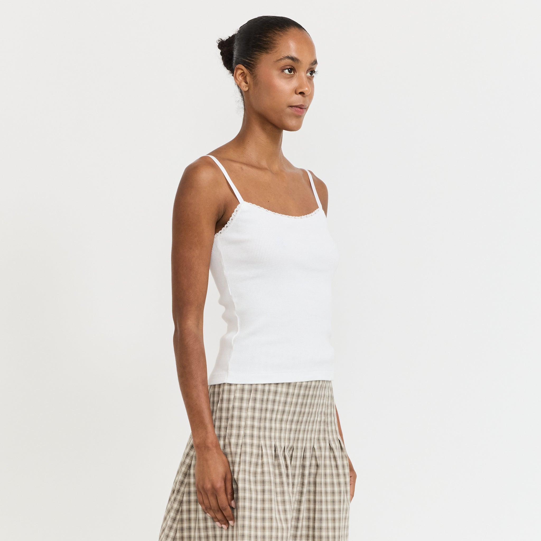 Lace Strap Soft Rib Tank White