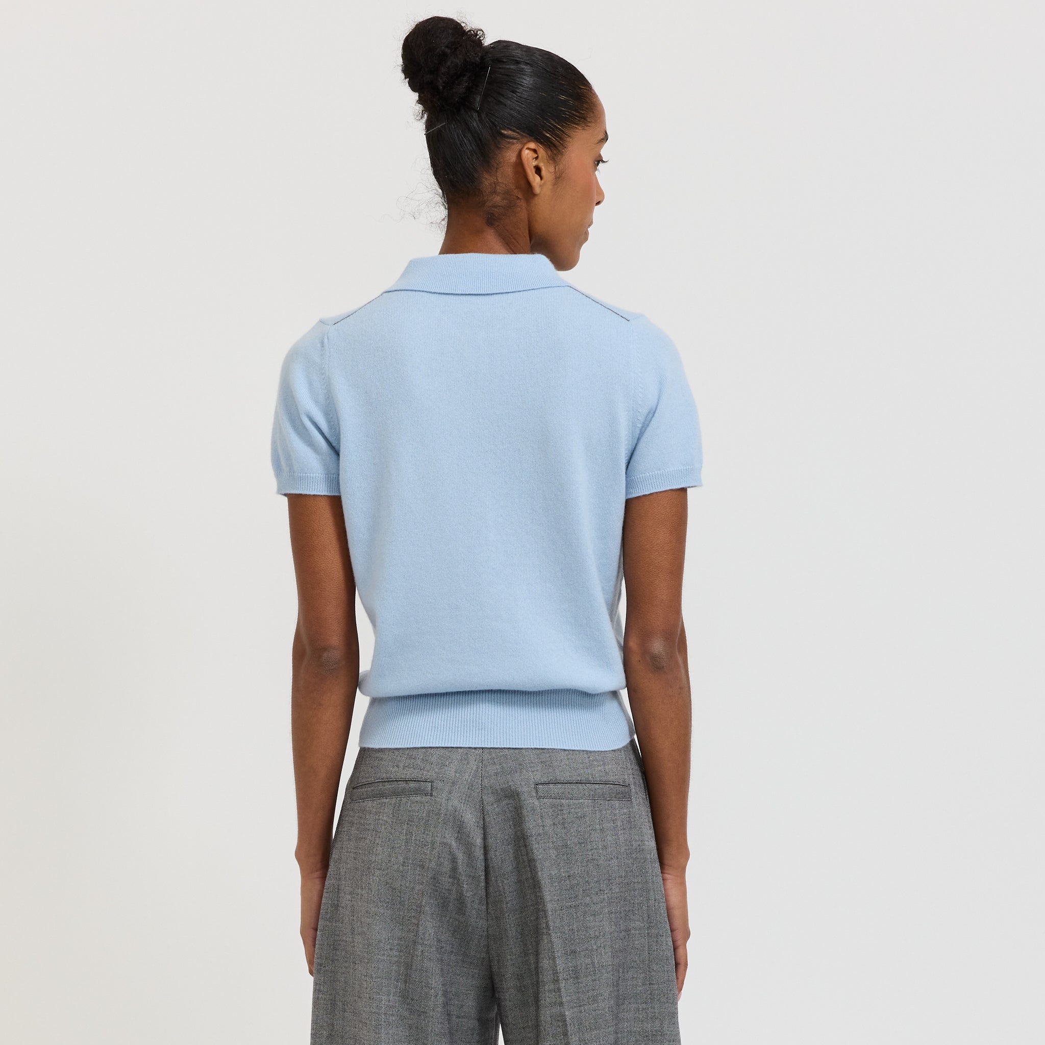 Bassike | Wool Cashmere Slim Fit Polo Pale Blue/Charcoal Marle | Maplestore