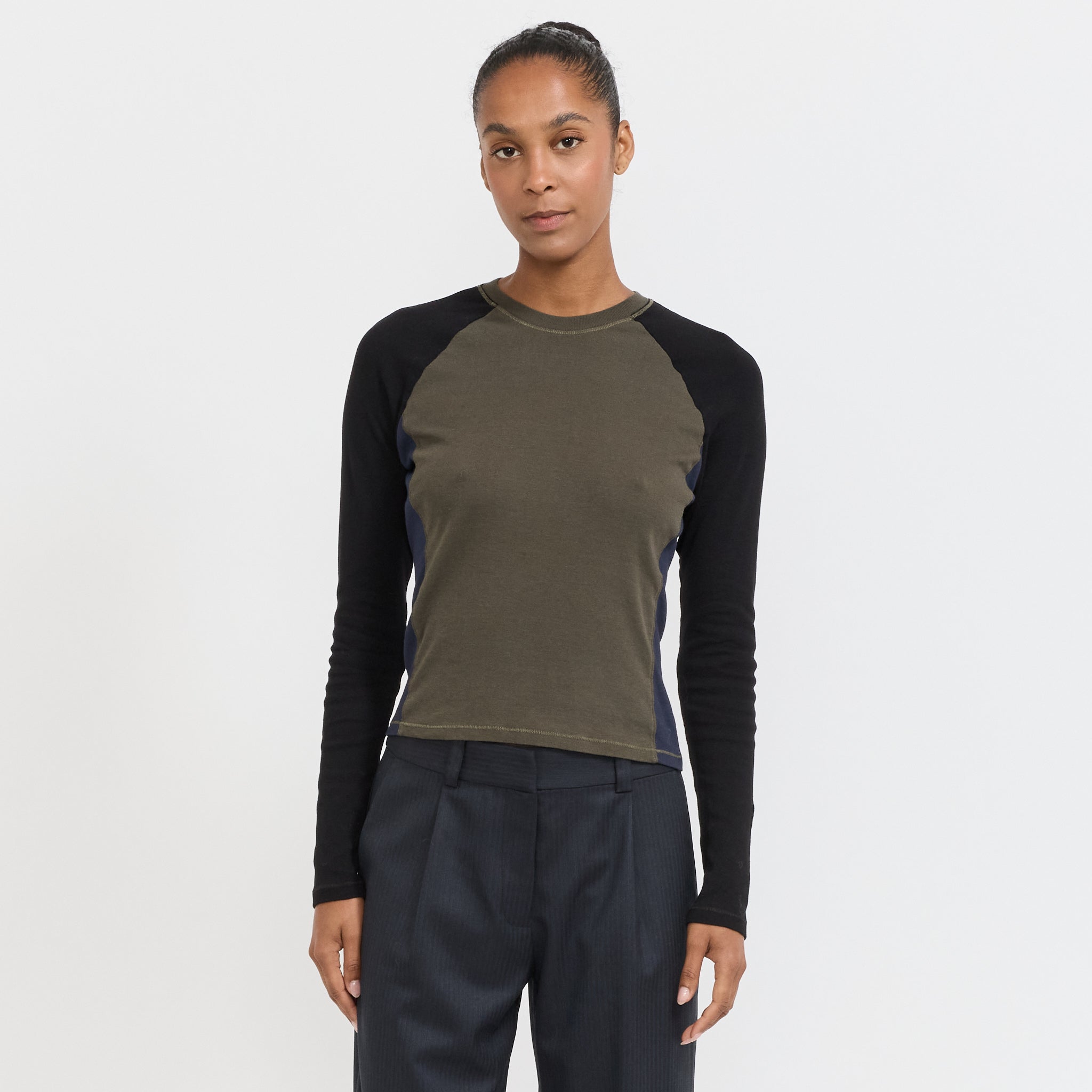 Panelled Baby Long Sleeve T-Shirt Ash/Black/Blue Ink