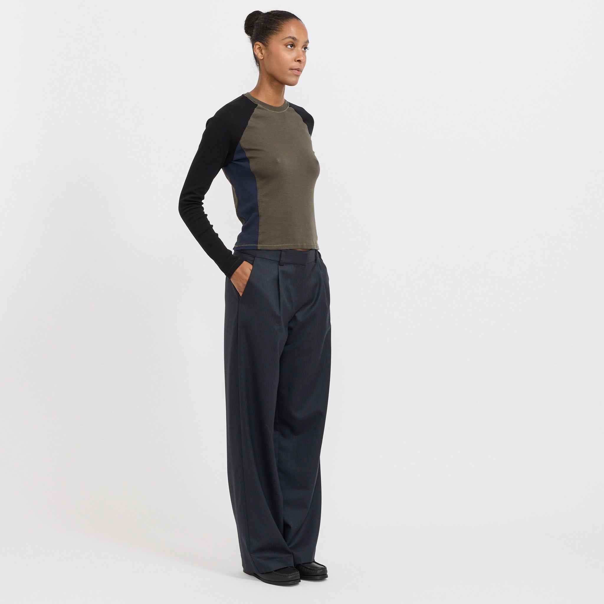 Panelled Baby Long Sleeve T-Shirt Ash/Black/Blue Ink
