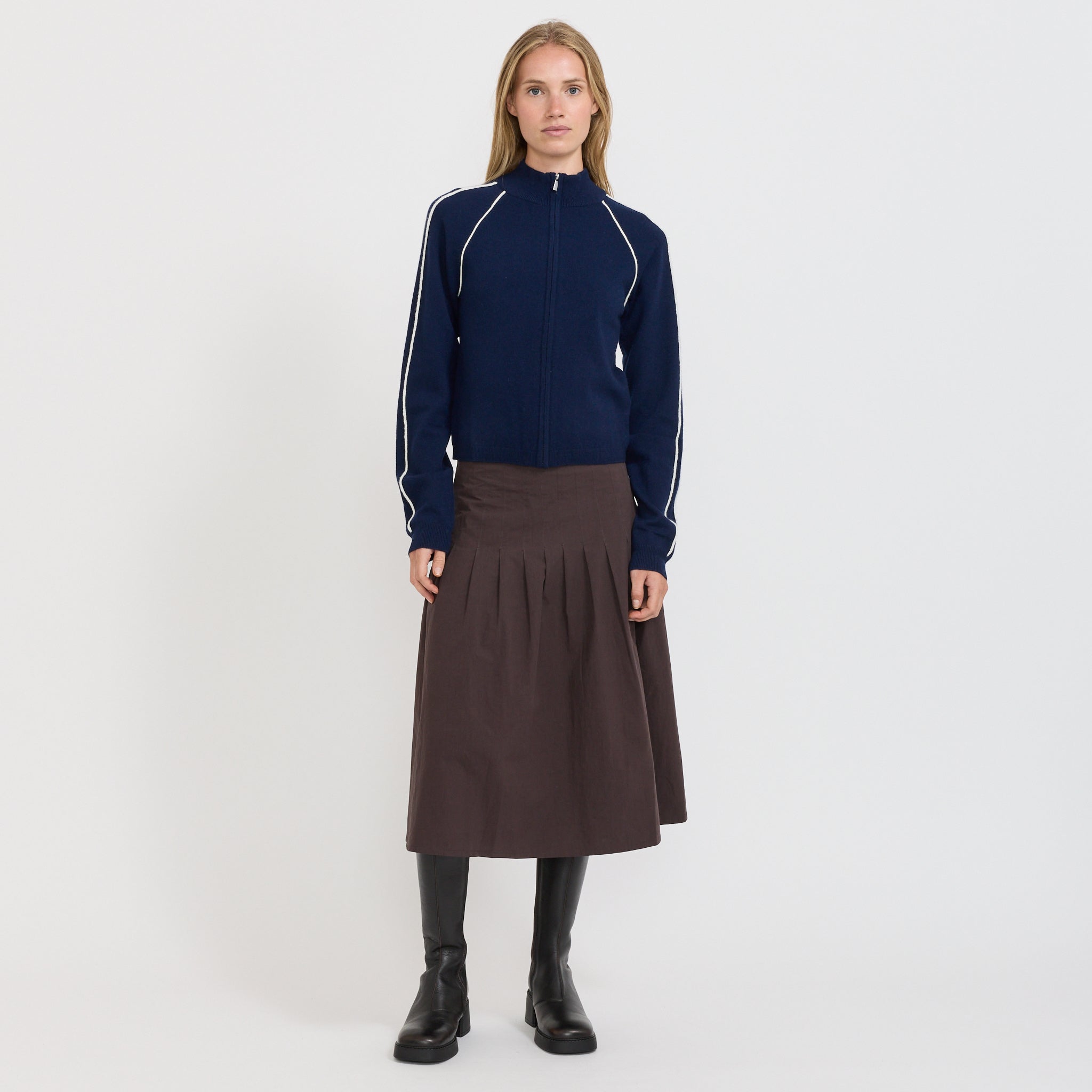 Bassike | Piping Detail Zip Up Knit Ink | Maplestore