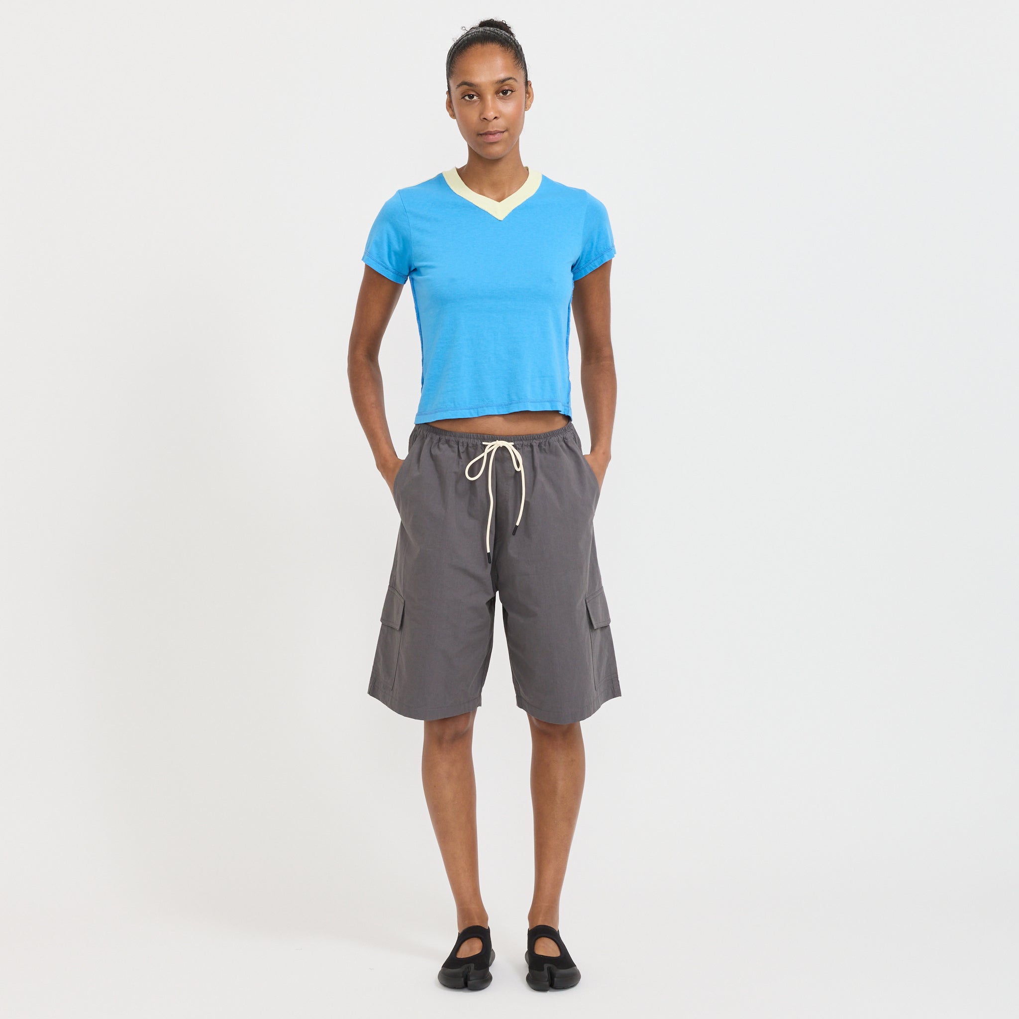 Reversed V-Neck Baby T-Shirt Ocean Blue/Lemon Sorbet