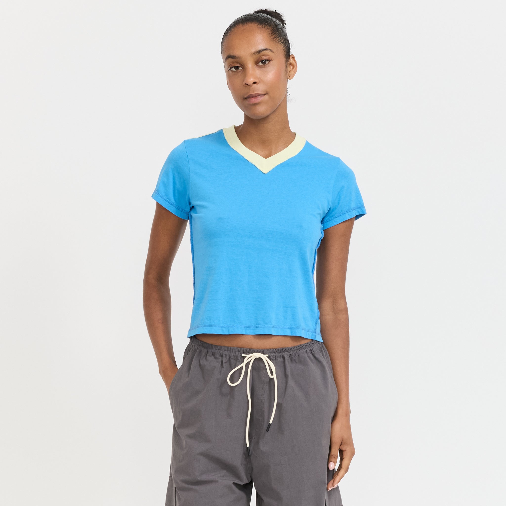 Reversed V-Neck Baby T-Shirt Ocean Blue/Lemon Sorbet