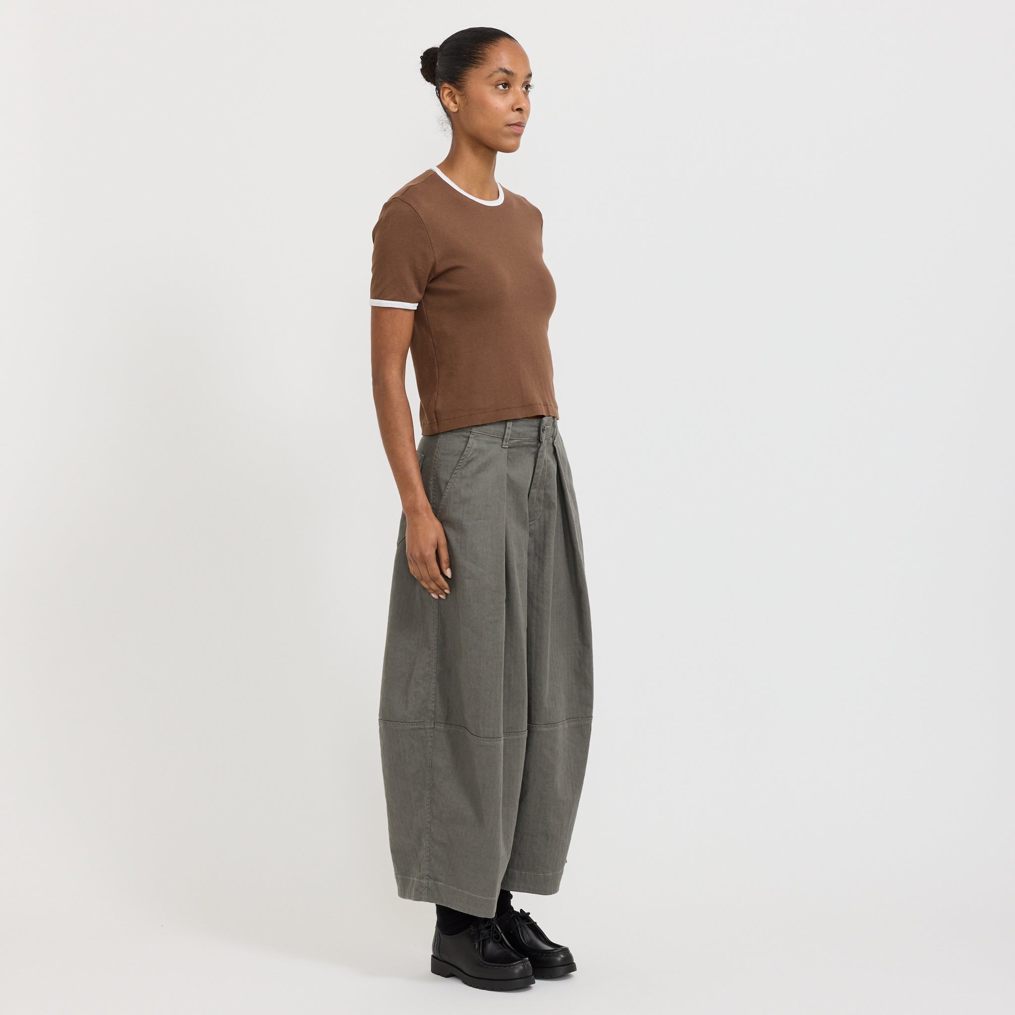 Rib Contrast Baby T-Shirt Chocolate Brown/White