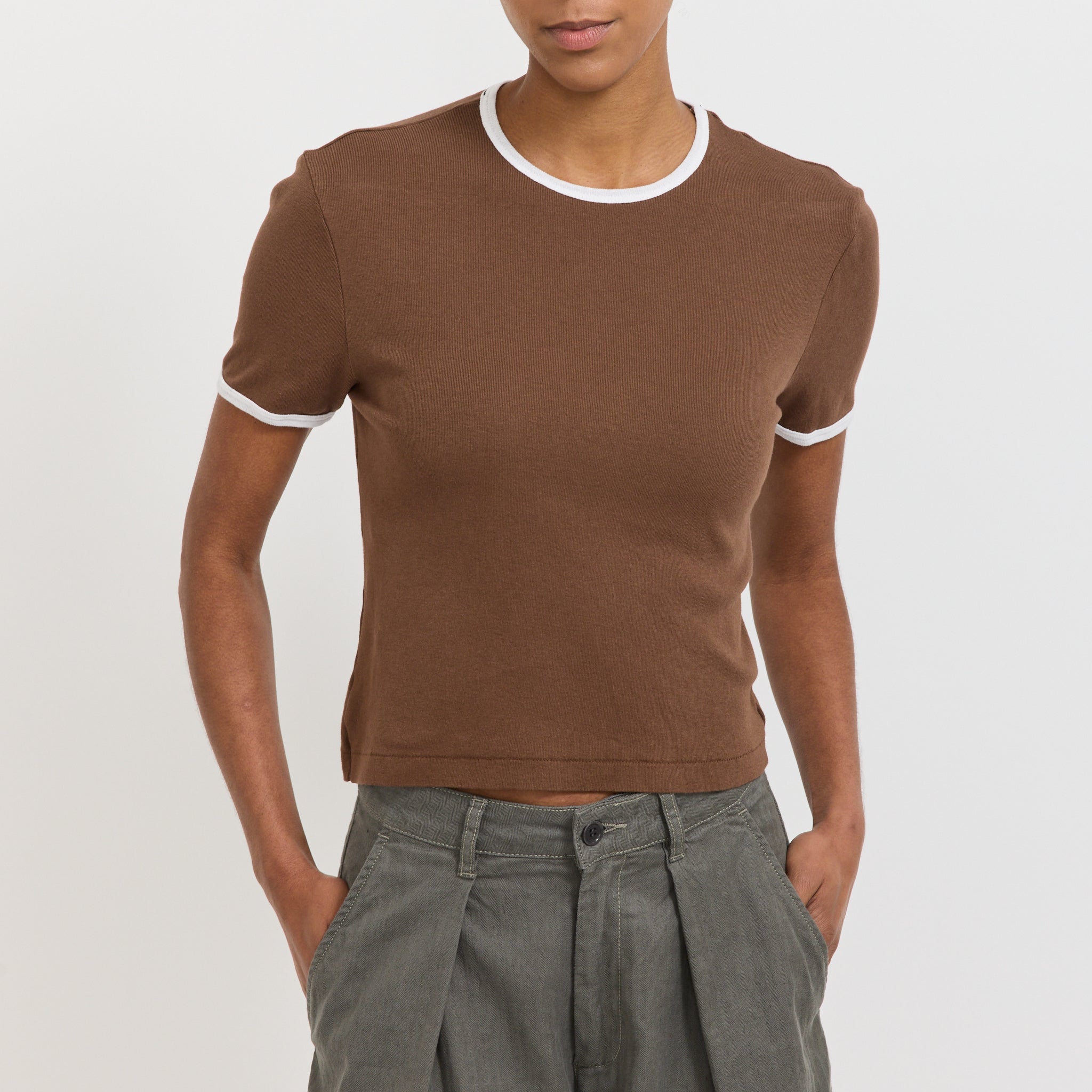 Rib Contrast Baby T-Shirt Chocolate Brown/White