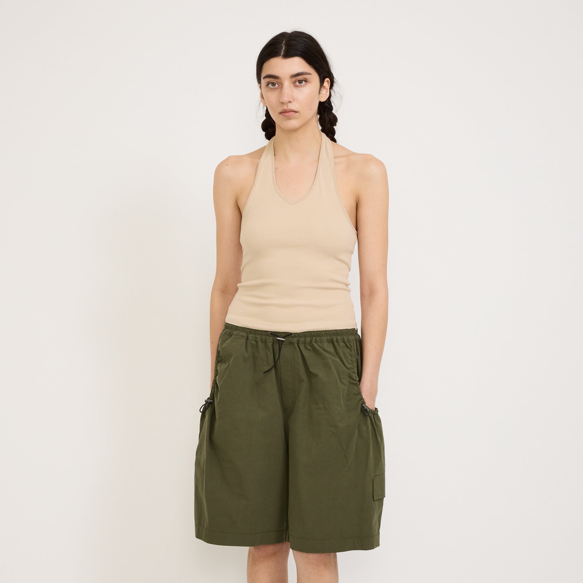 Bassike | Rib Halter Neck Tank Dune | Maplestore