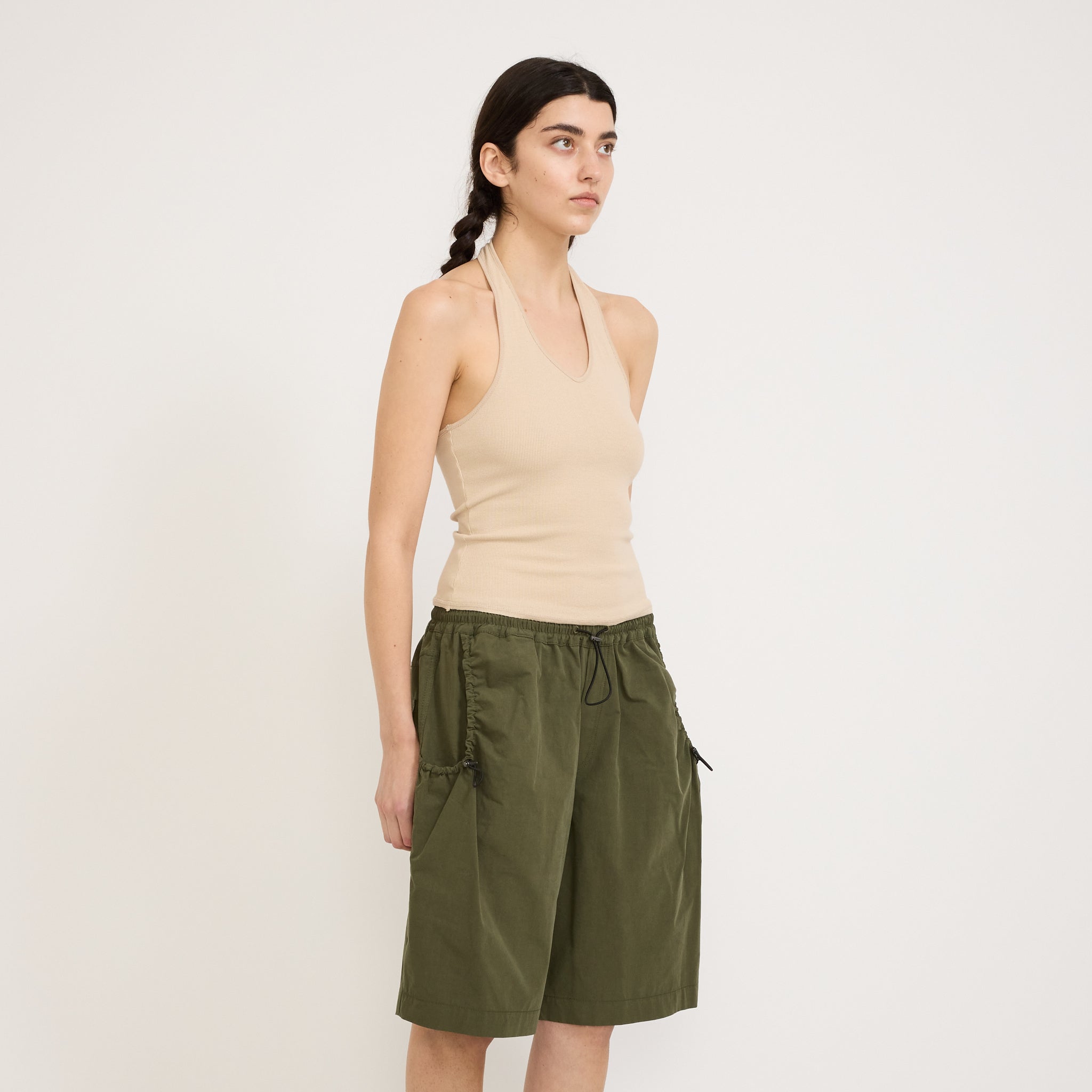 Bassike | Rib Halter Neck Tank Dune | Maplestore