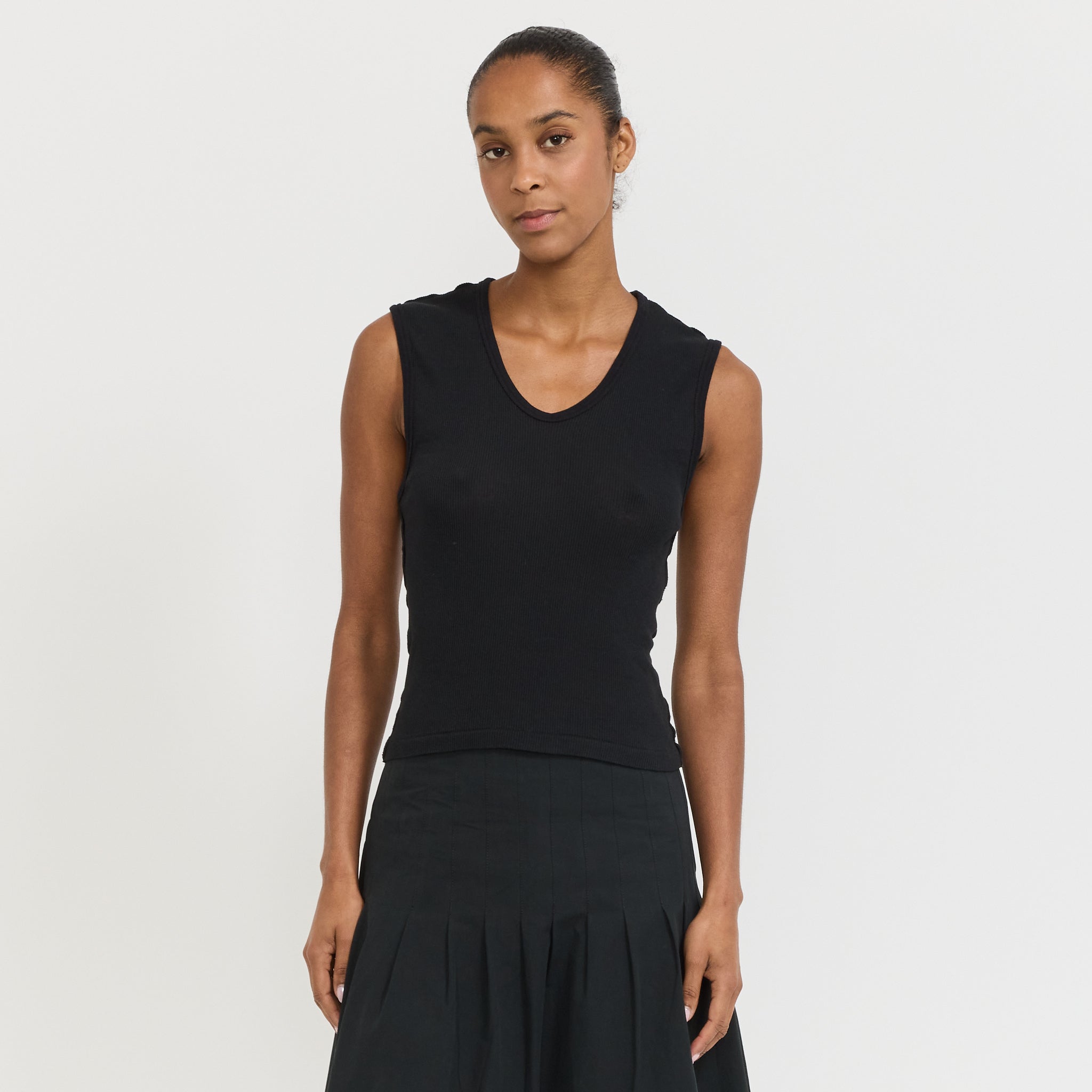 Sheer Rib V-Neck Muscle Tank Black