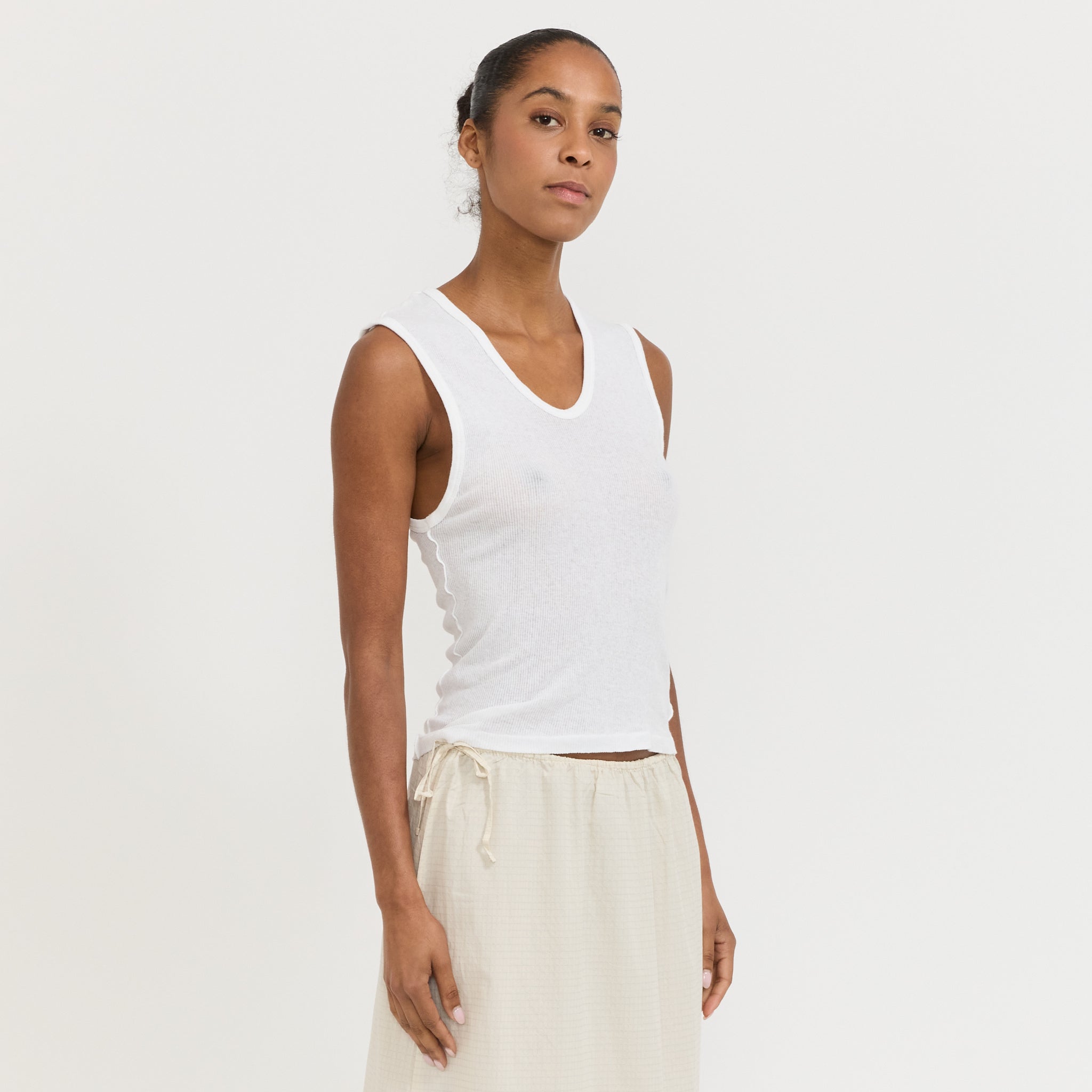 Sheer Rib V-Neck Muscle Tank White