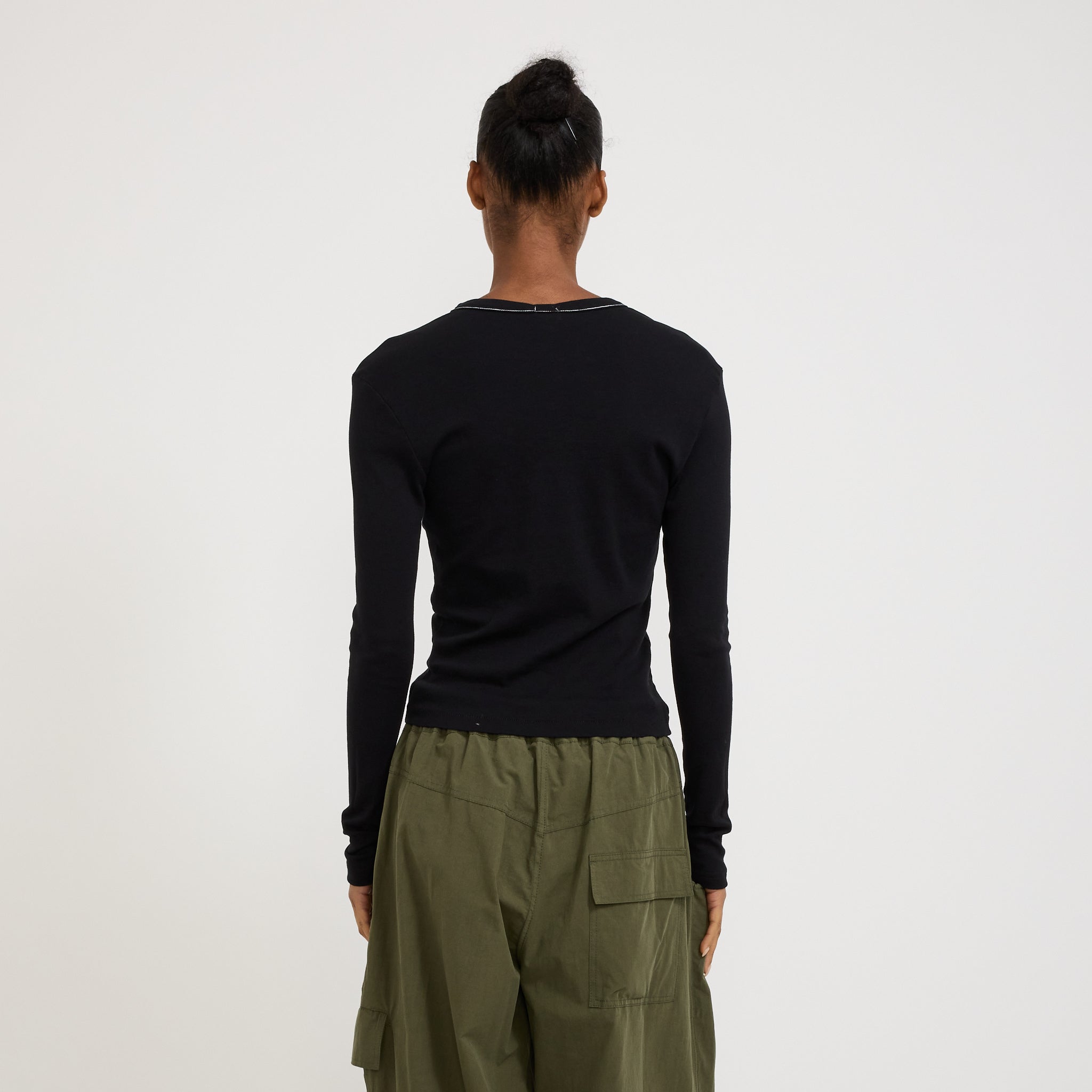 Bassike | Slim Fit Rib Long Sleeve Baby Tee Black | Maplestore