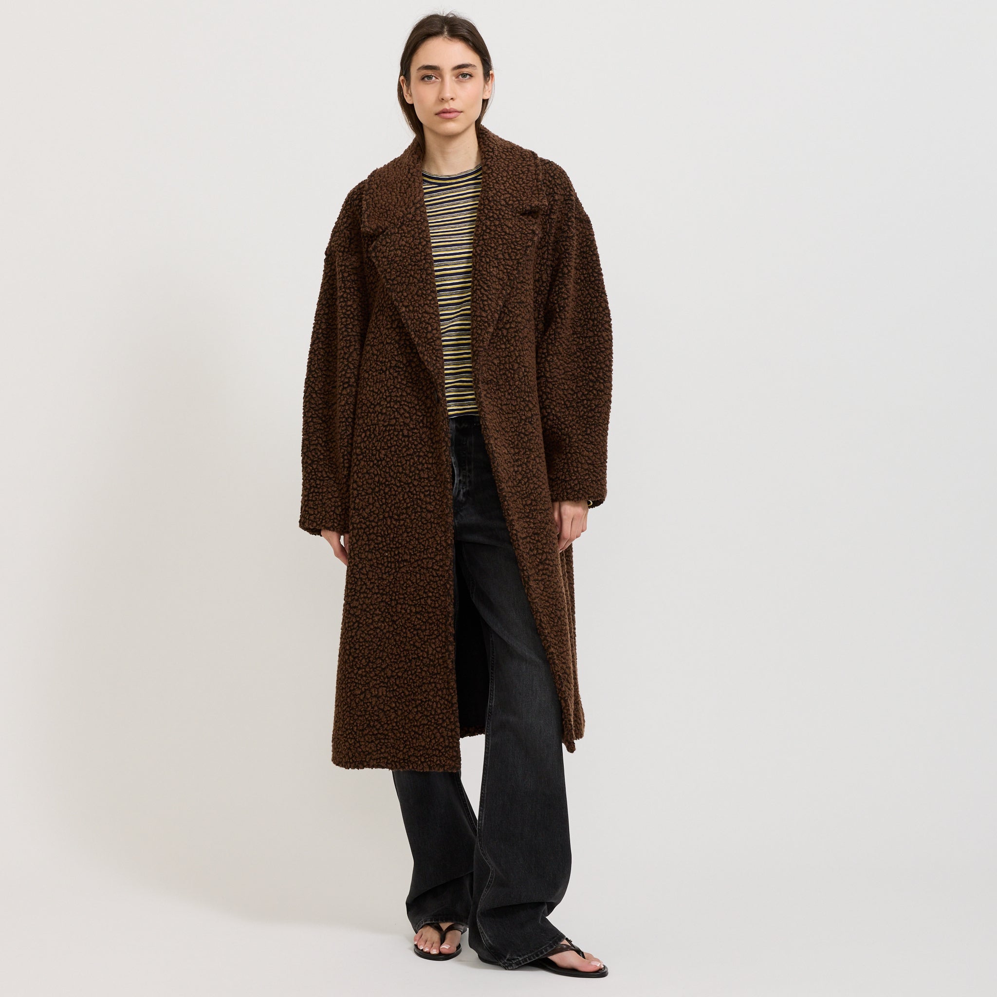 Textured Winter Coat Chocolate Brown