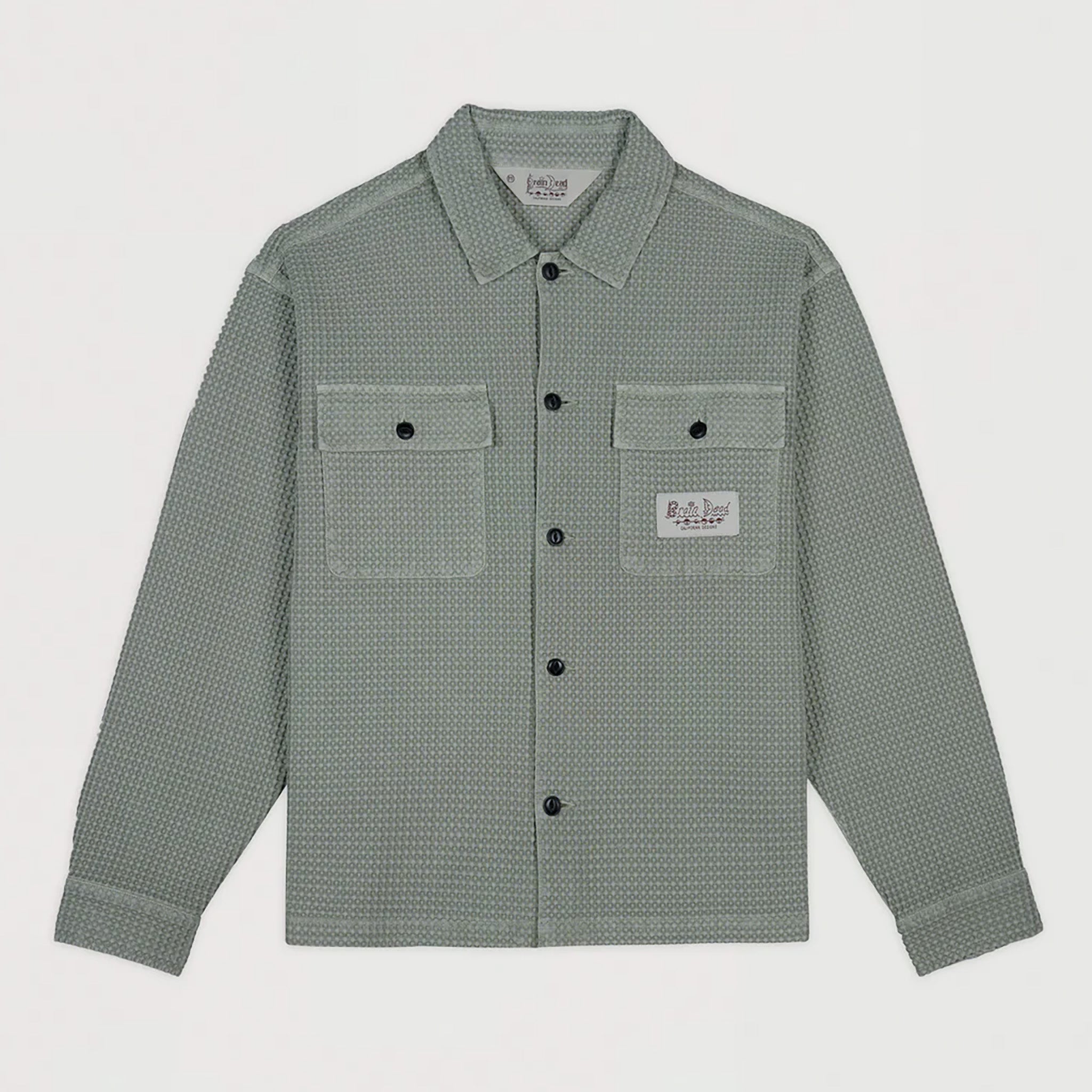 Brain Dead | Waffle Button Front Shirt Silver Pine | Maplestore