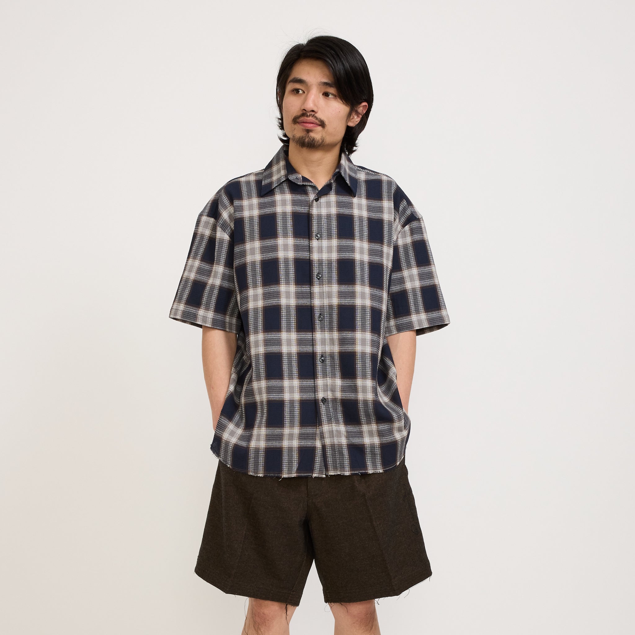 Beach Brains | Frayed SS Shirt Navy Plaid | Maplestore