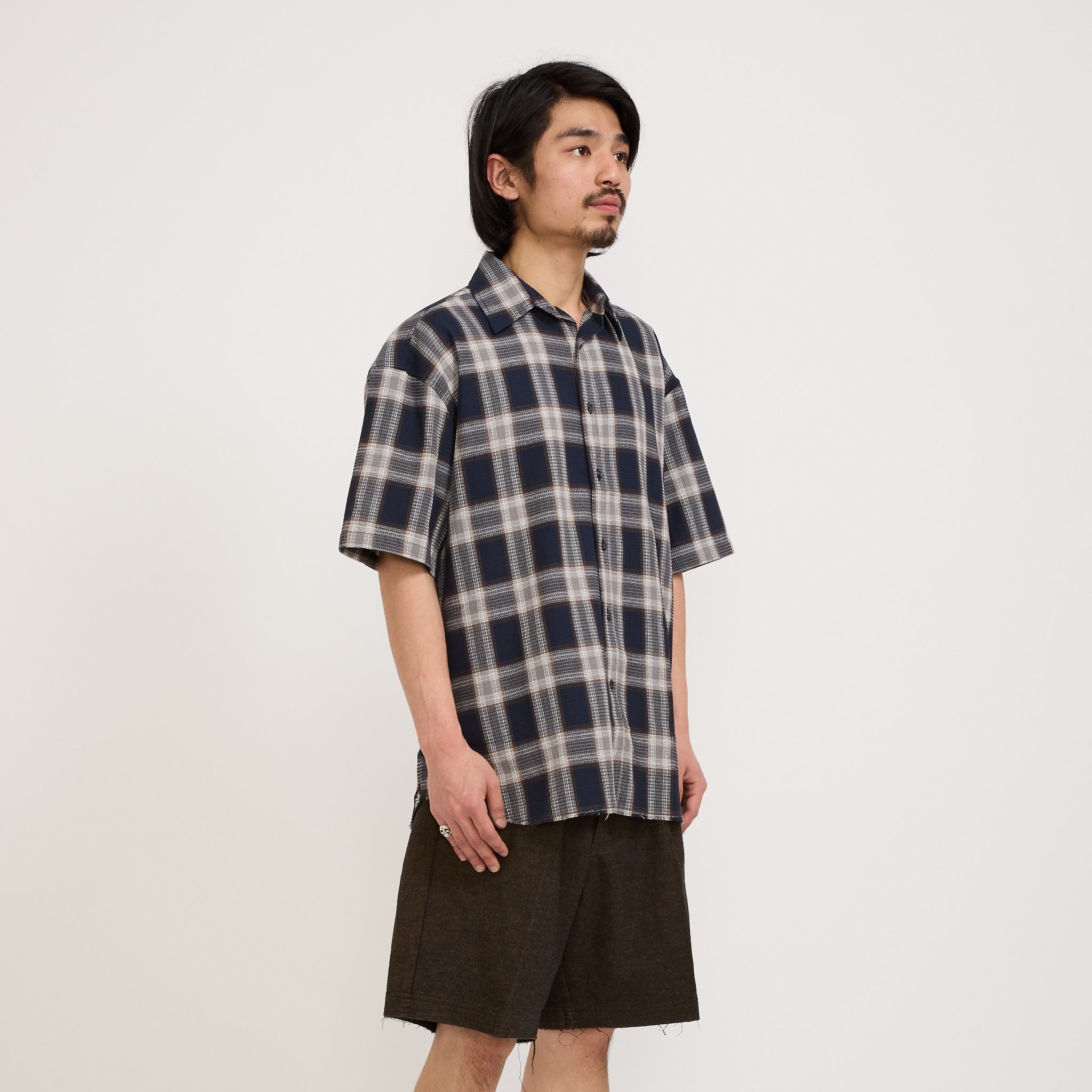 Beach Brains | Frayed SS Shirt Navy Plaid | Maplestore