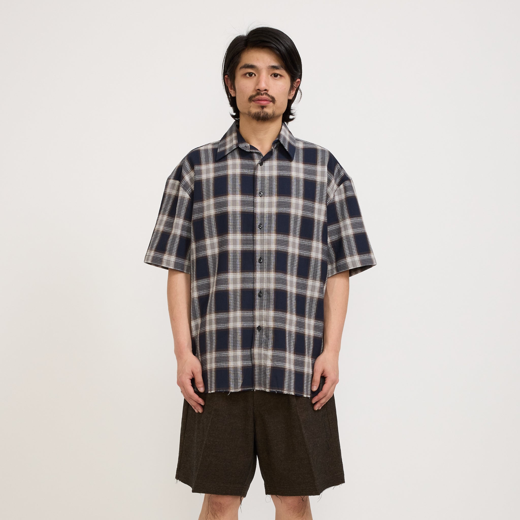 Beach Brains | Frayed SS Shirt Navy Plaid | Maplestore