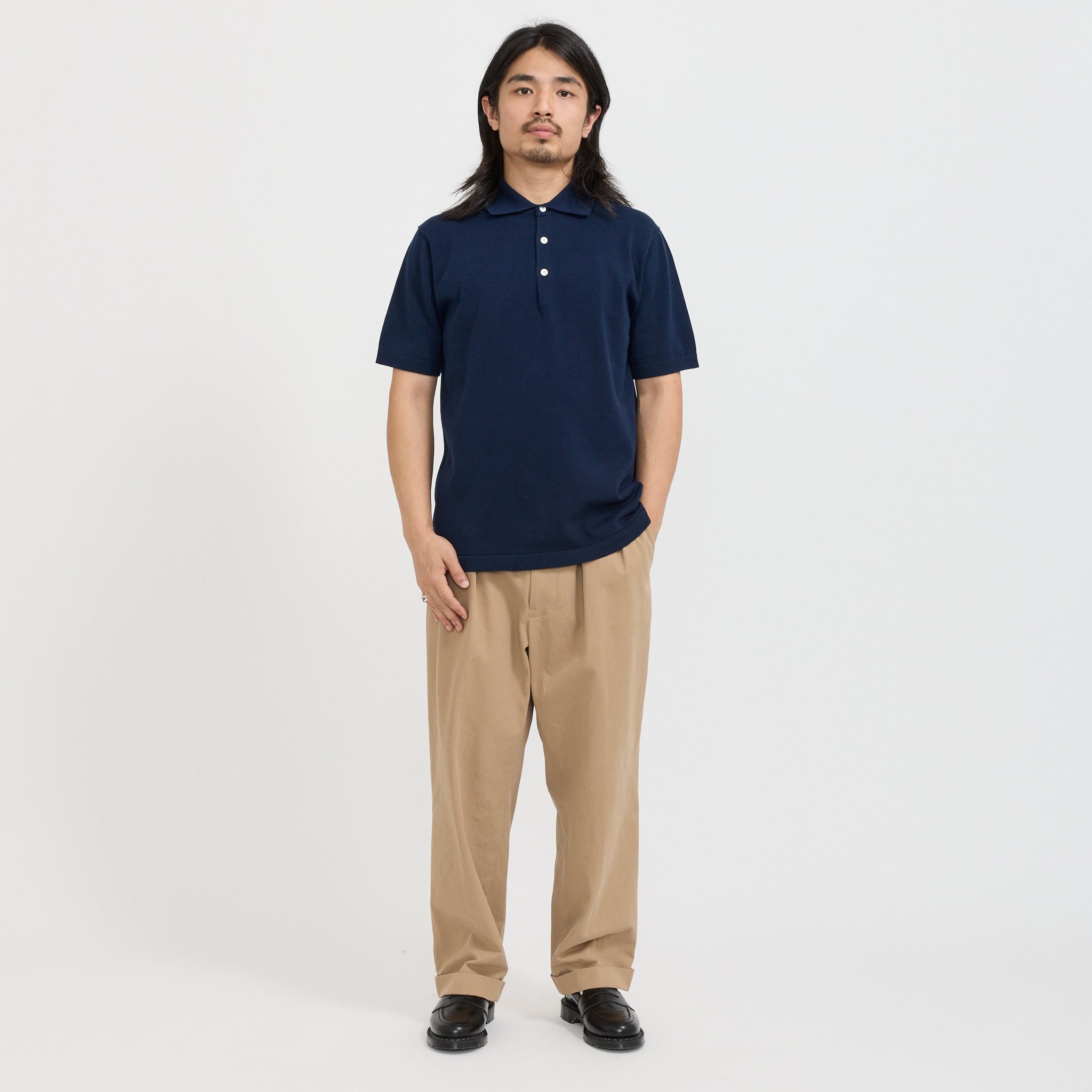 Beams Plus | Knit Polo 12G Navy | Maplestore