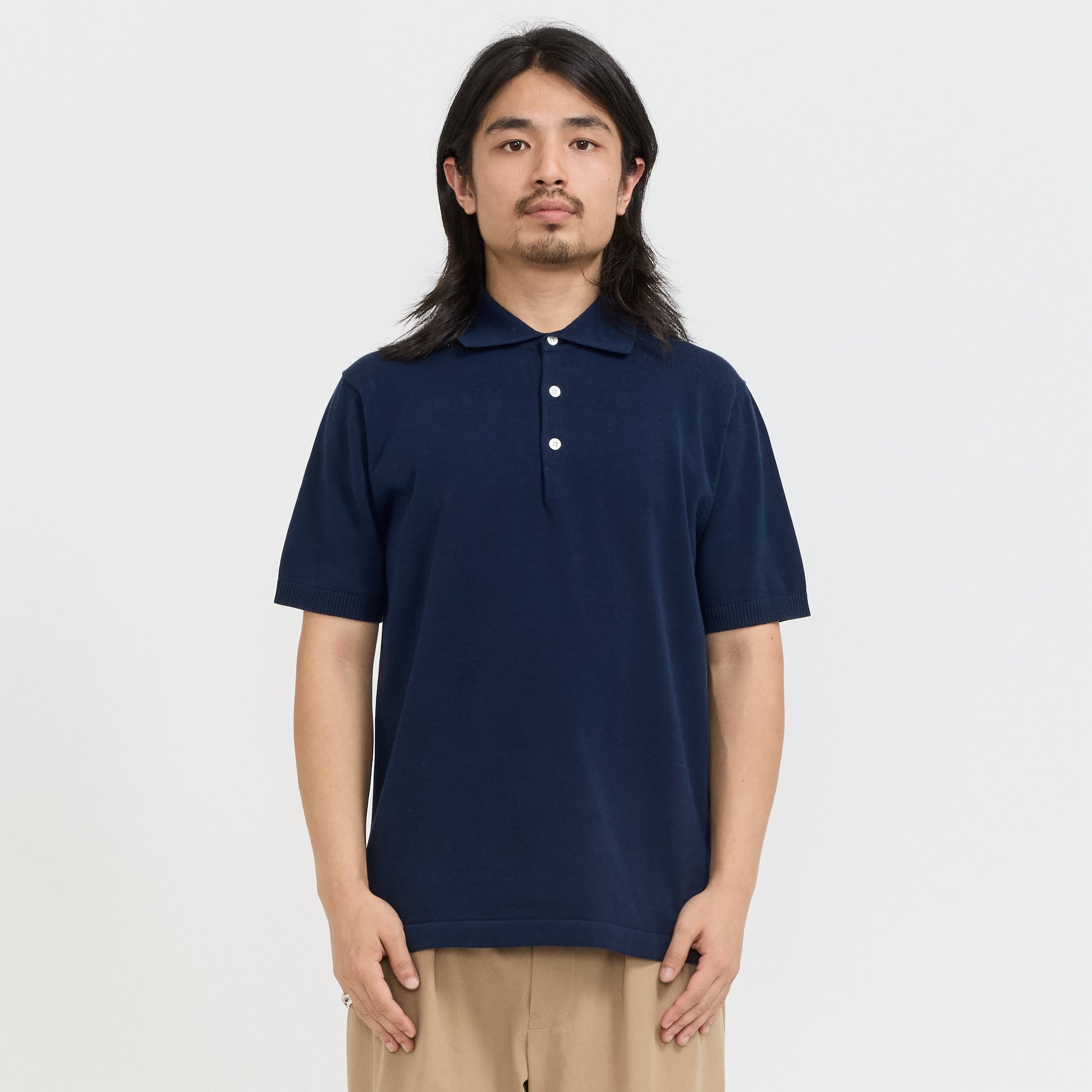 トップス EGONLAB KN002B KNIT POLO-SHIRT NAVY BLUE Knit Polo S/S 12G Navy | Beams Plus Mens Knitwear | Maplestore