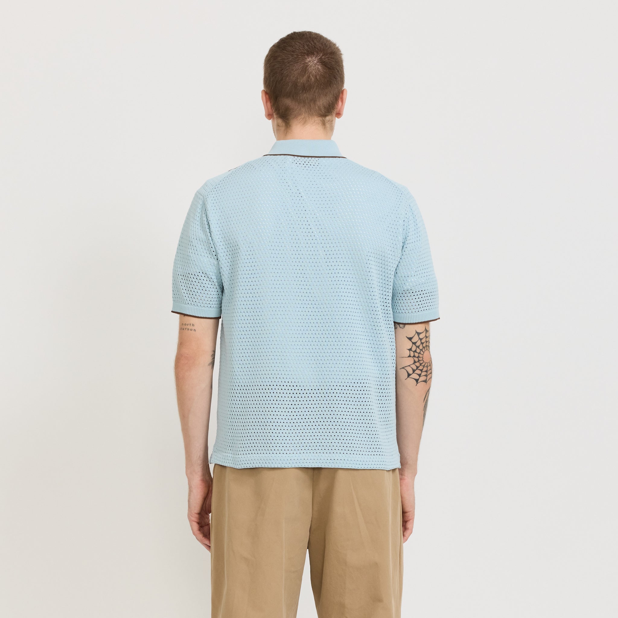 Beams Plus | Knit Polo Mesh Stripe Sax | Maplestore