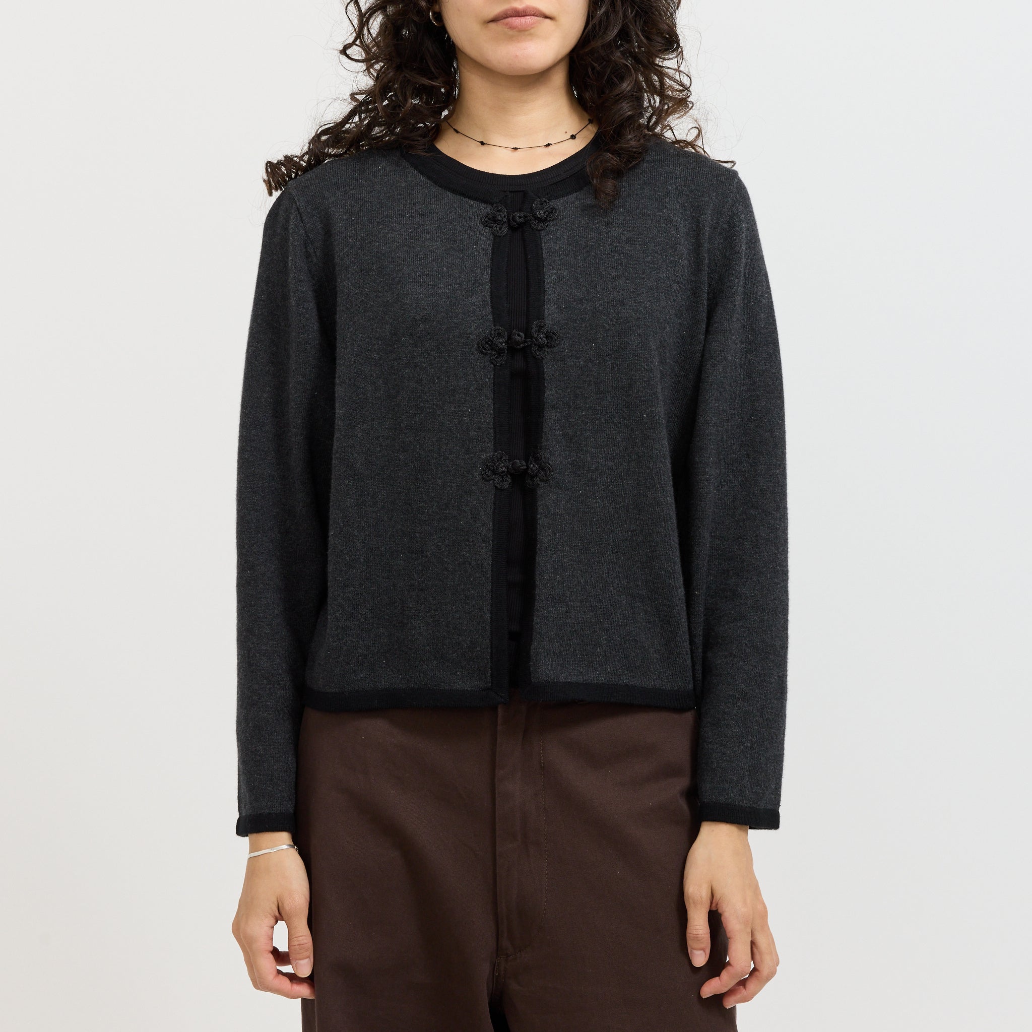 12G China Trim Cardigan Charcoal