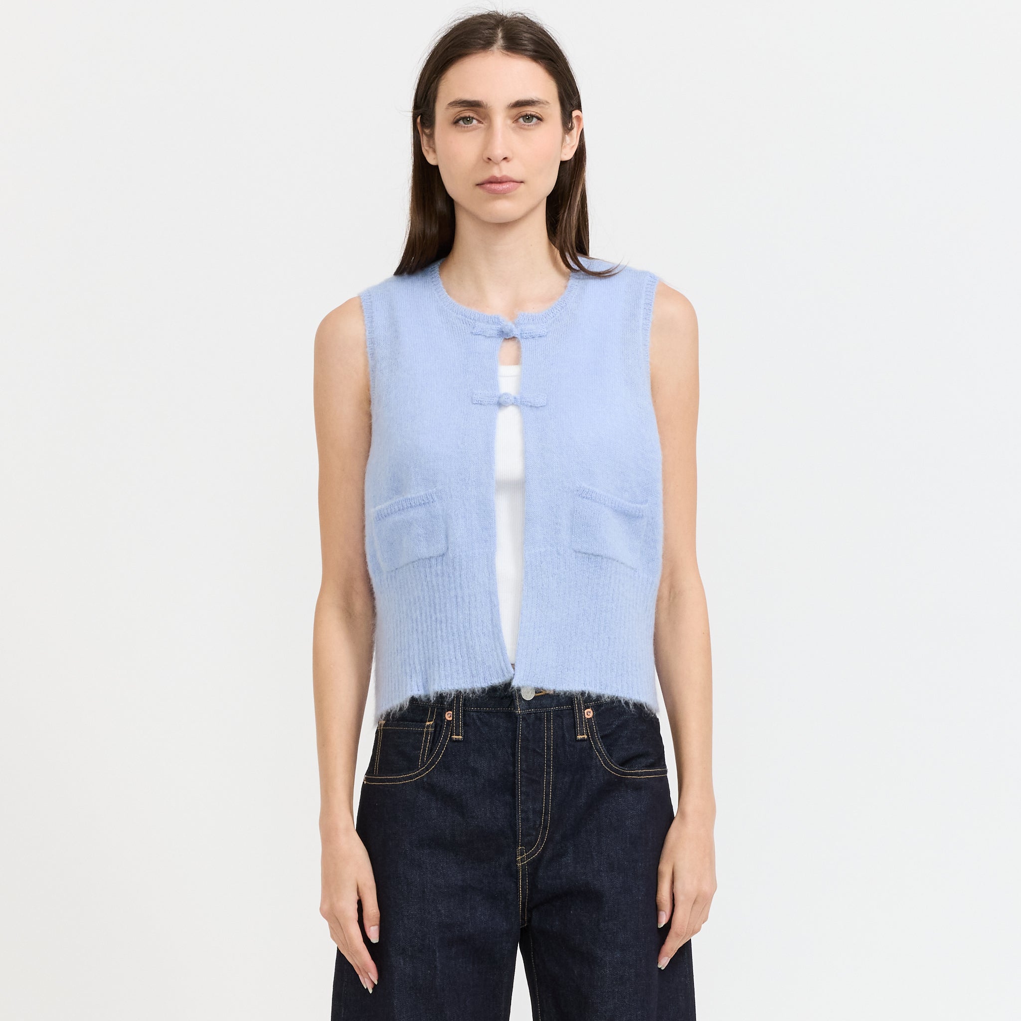 China Button Vest Light Blue