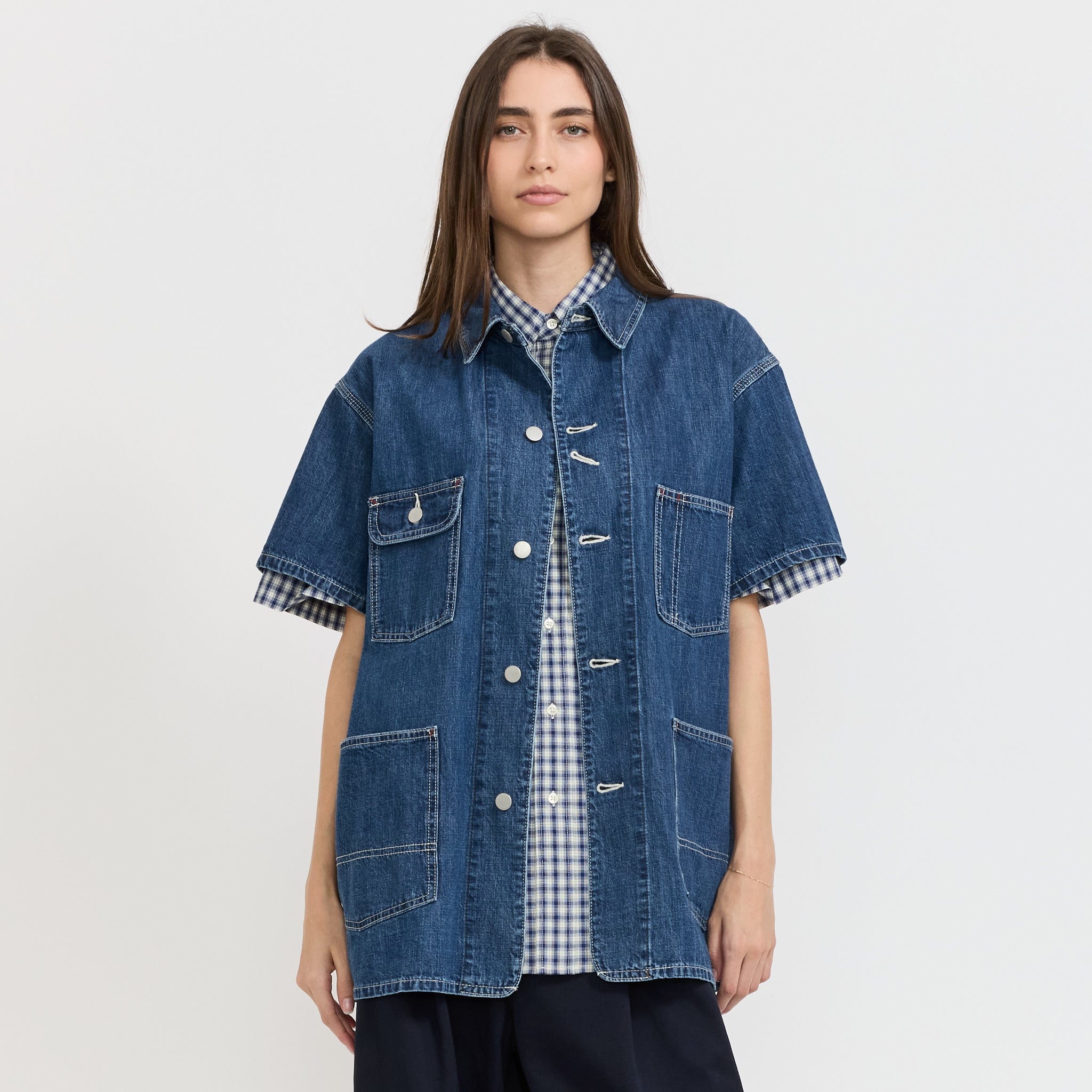 Beams Boy | Denim Coverall Short Sleeve Blue | Maplestore