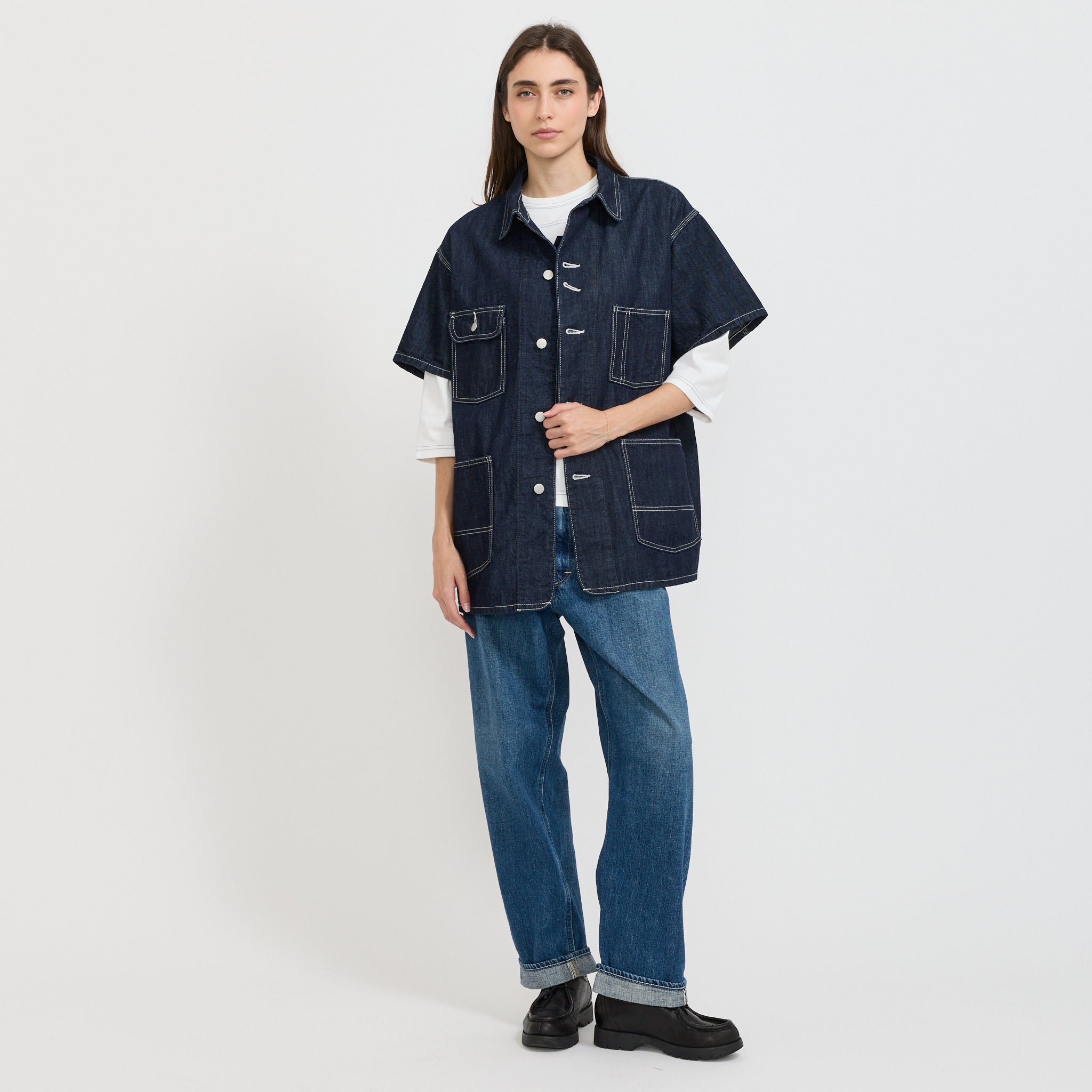 Beams Boy | Denim Coverall Short Sleeve Indigo | Maplestore