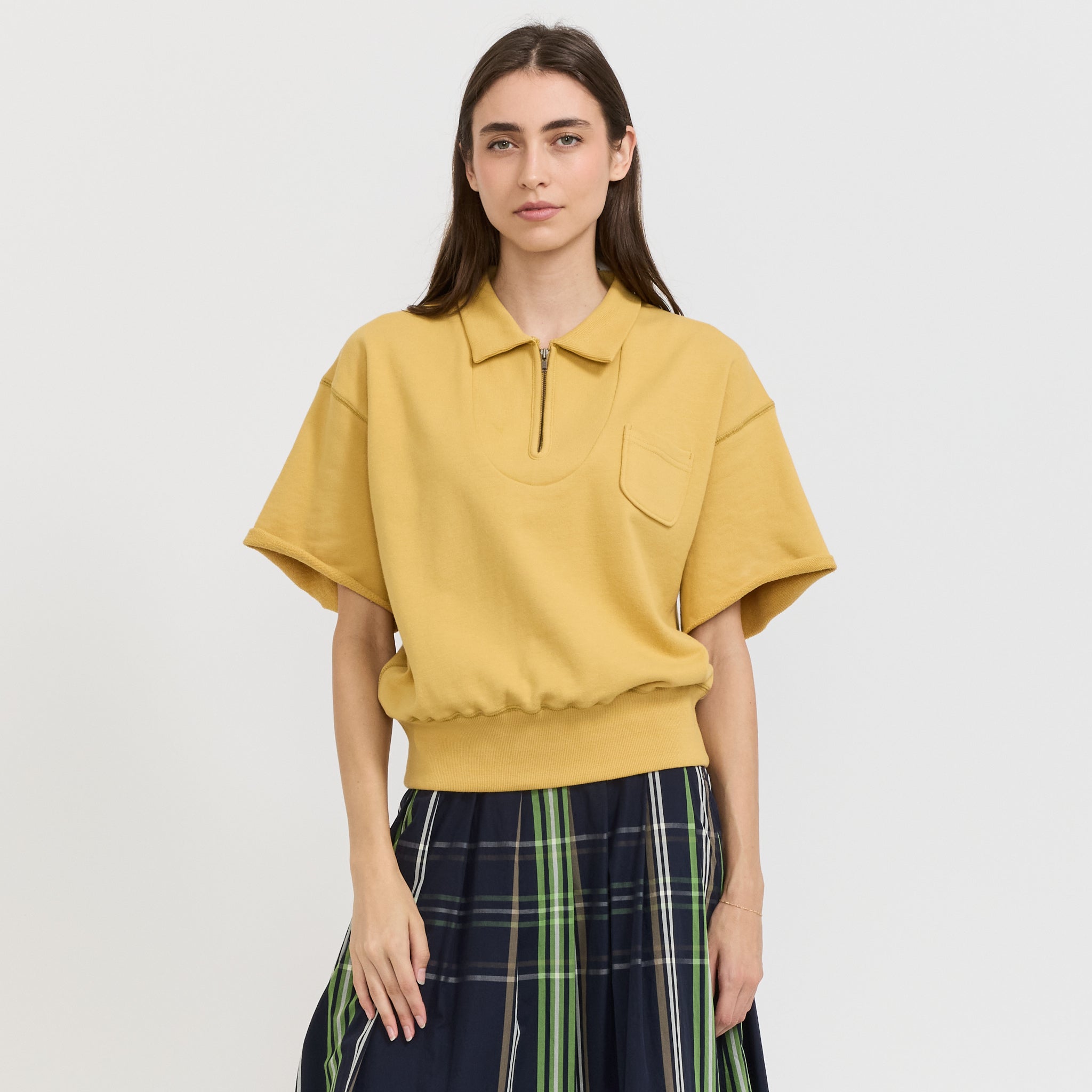 Beams Boy | Half Zip Short Sleeve Sweater Yellow | Maplestore