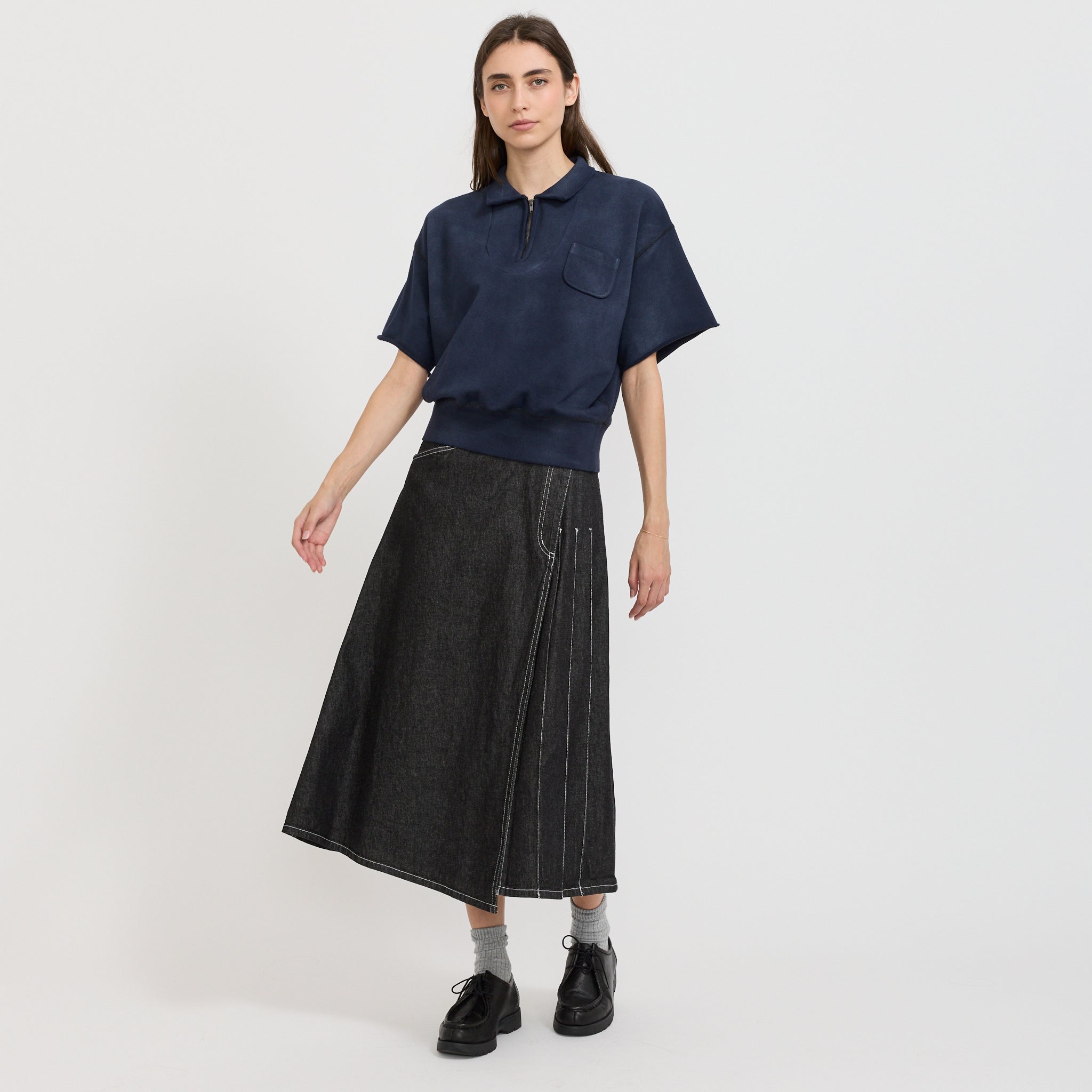 Beams Boy | Half Zip Short Sleeve Sweater Navy | Maplestore