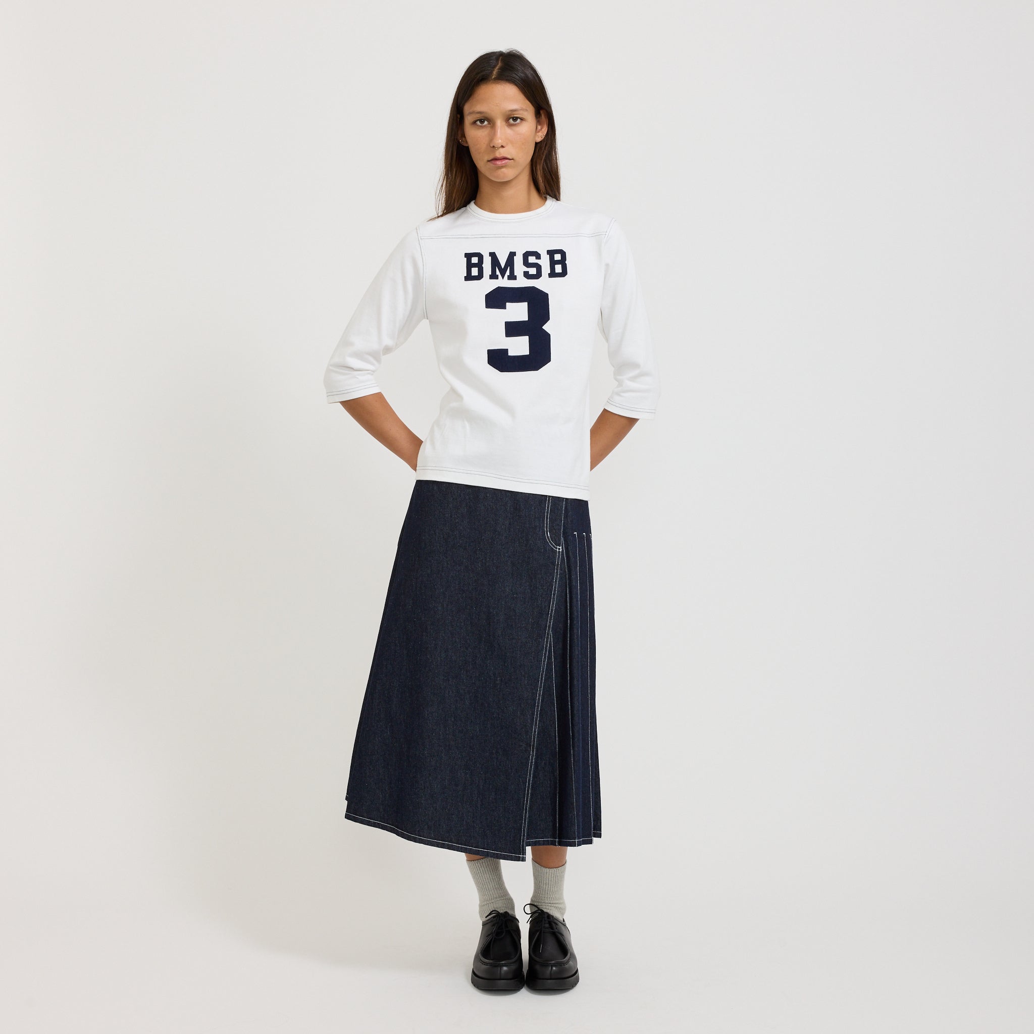 Beams Boy | Knit Football 3/4 Tee White | Maplestore