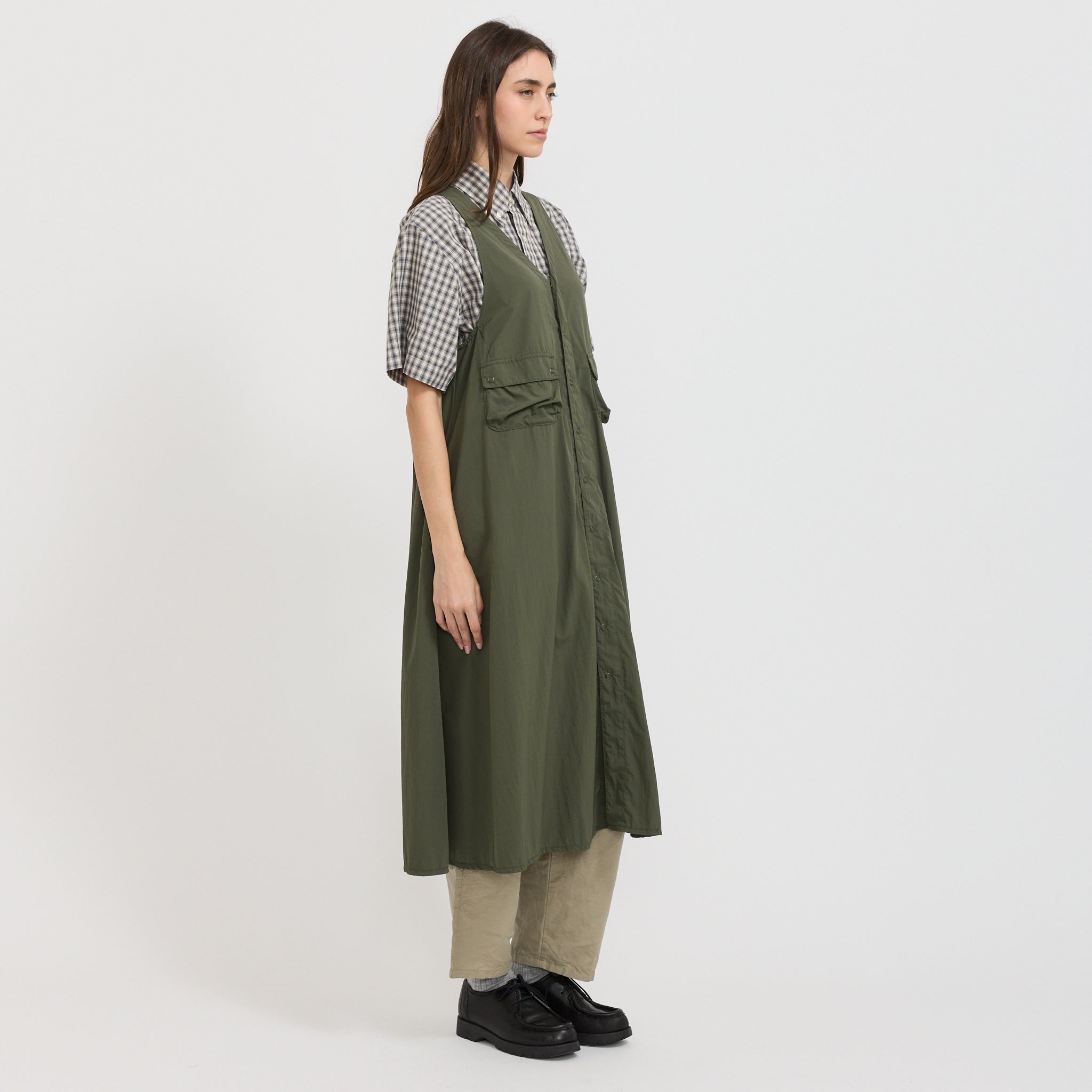 Beams Boy | Nylon Tussah C-1 Non Sleeve Dress Olive | Maplestore