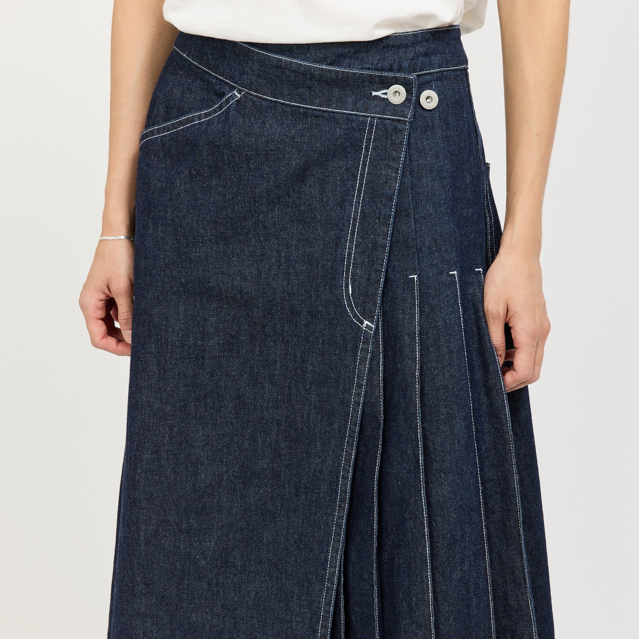 Wrap Pleated Skirt Indigo
