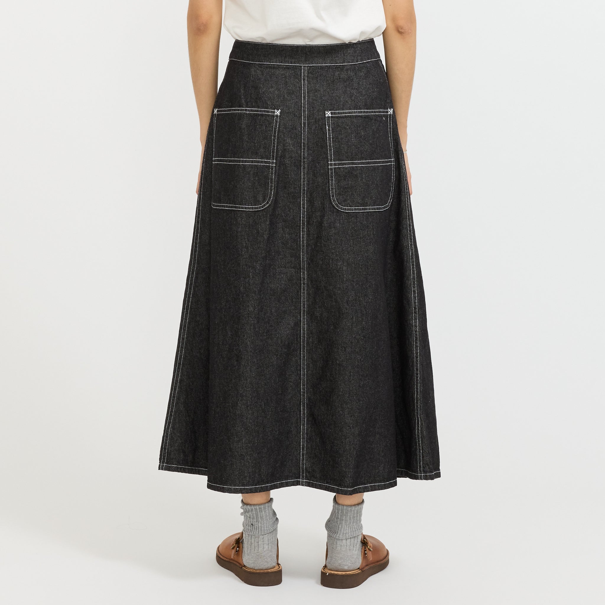 Beams Boy | Wrap Pleated Skirt Black Denim | Maplestore