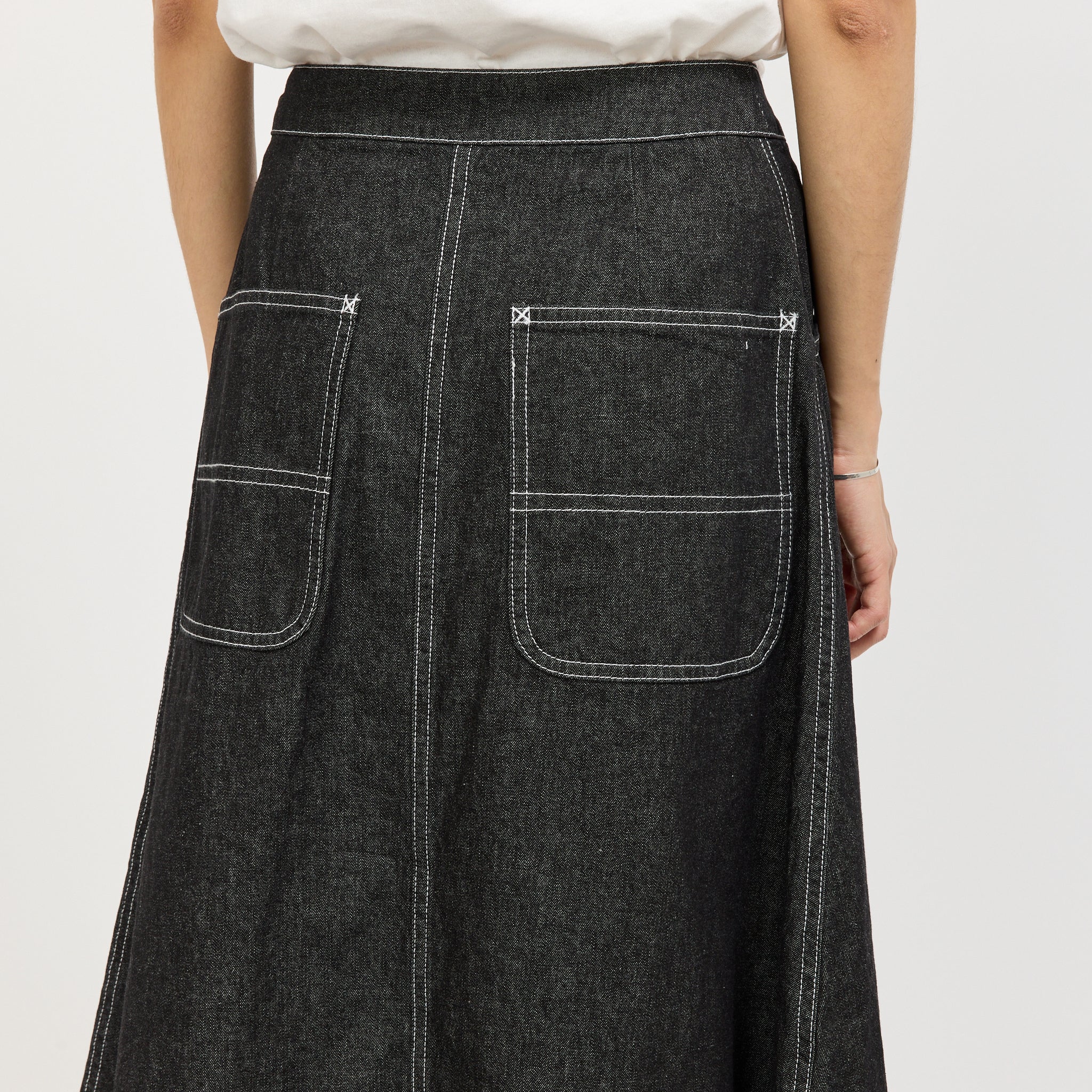 Beams Boy | Wrap Pleated Skirt Black Denim | Maplestore