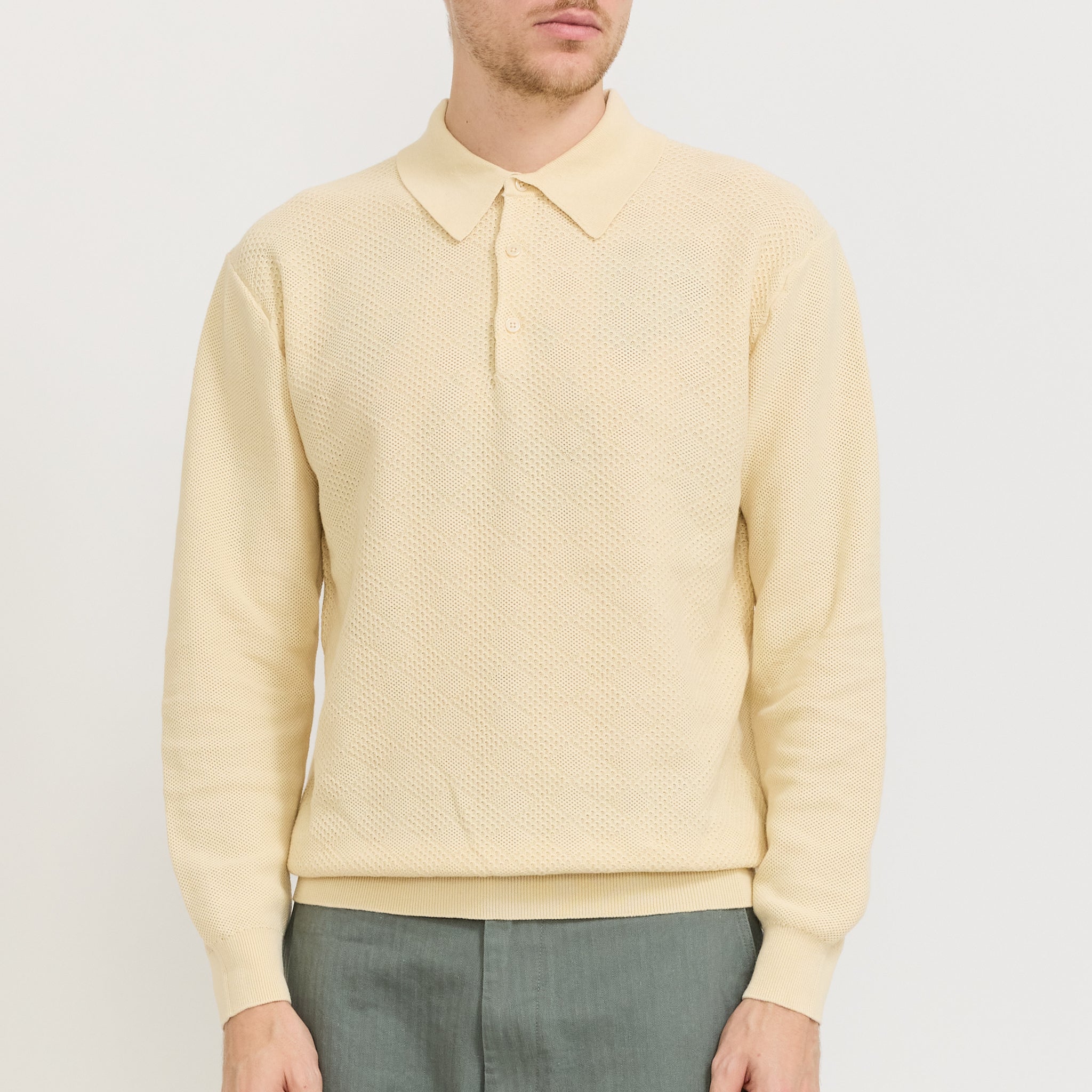 Beams Plus | Knit Polo Diamond Pattern Off White | Maplestore