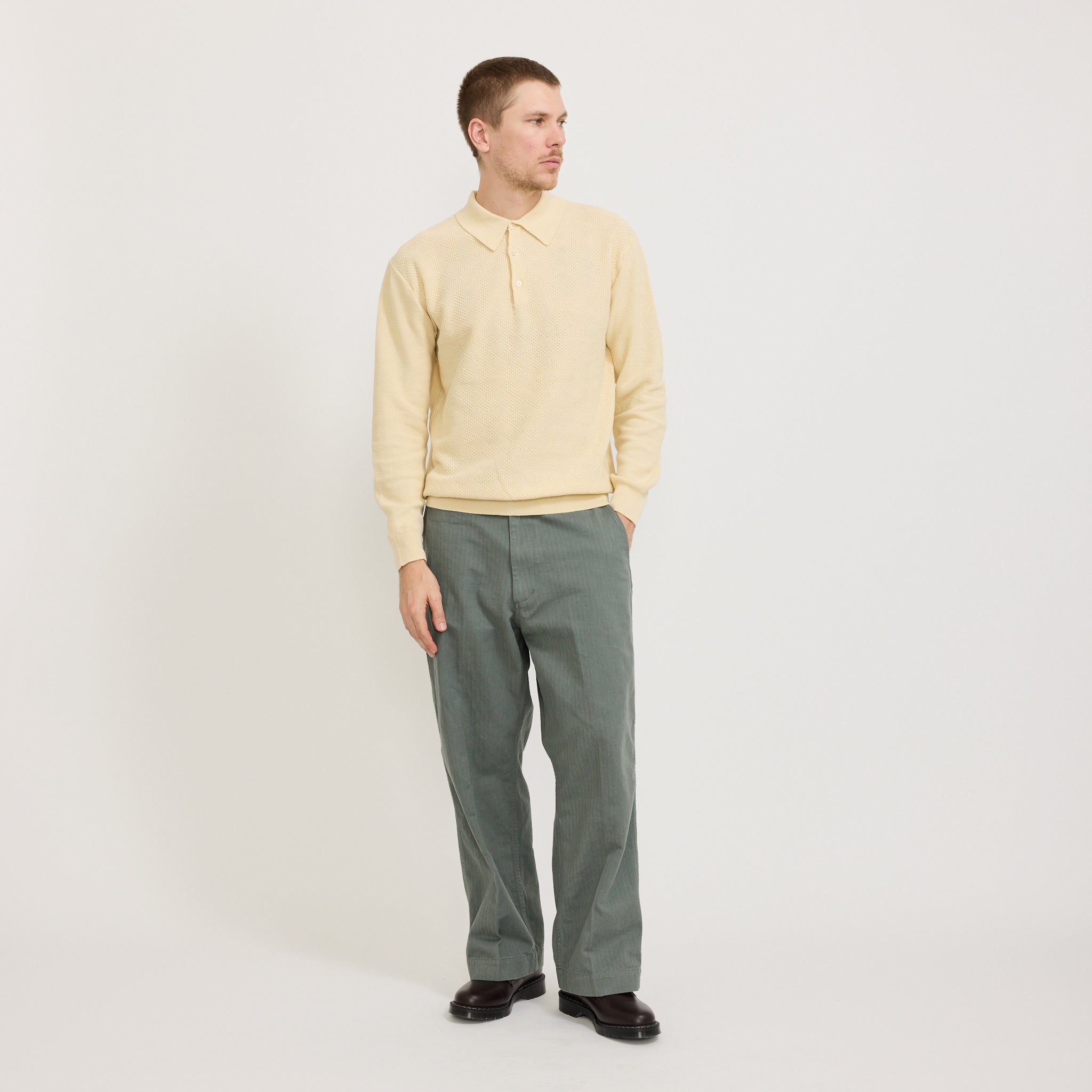 Beams Plus | Knit Polo Diamond Pattern Off White | Maplestore