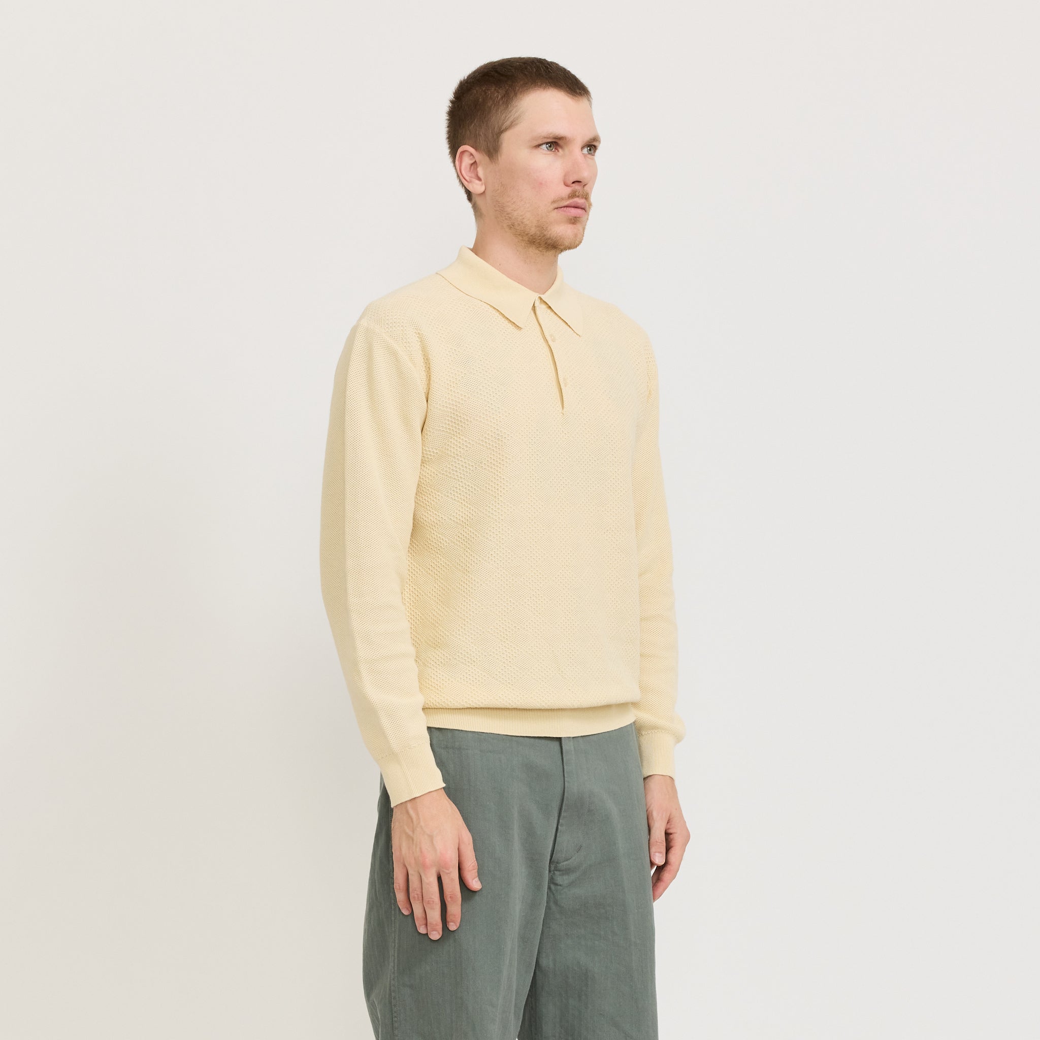 Beams Plus | Knit Polo Diamond Pattern Off White | Maplestore