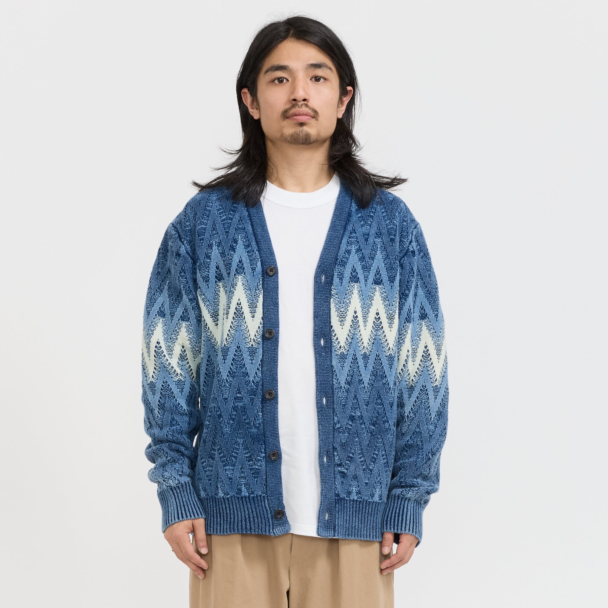 Beams Plus | Cardigan Jacquard Indigo Yarn Indigo | Maplestore