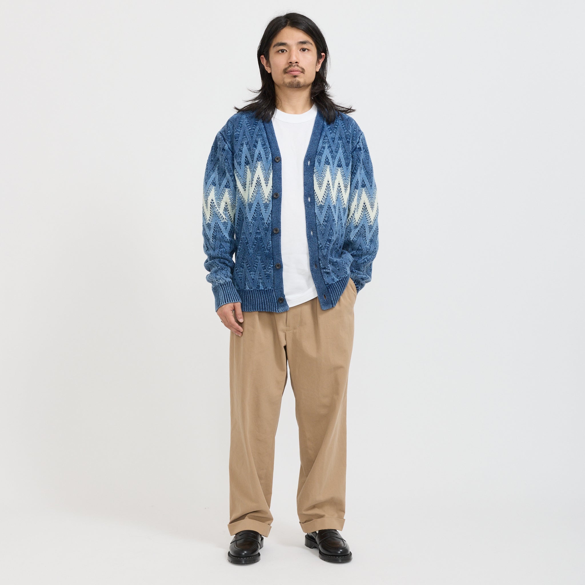 Beams Plus | Cardigan Jacquard Indigo Yarn Indigo | Maplestore