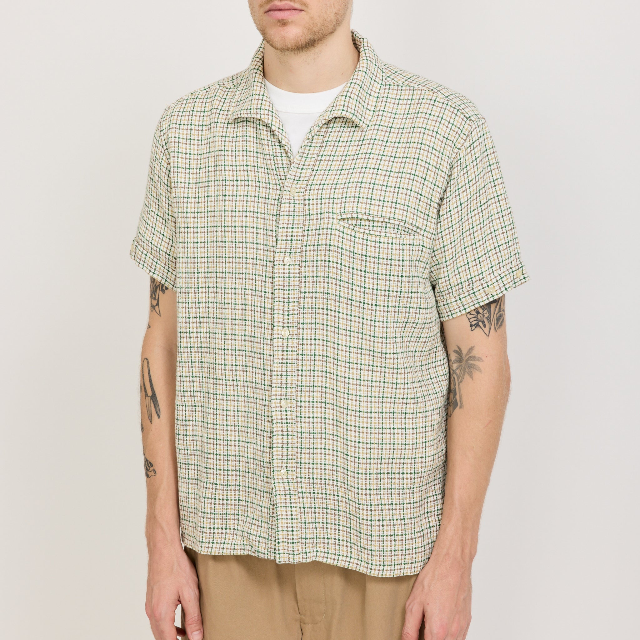 Beams Plus | Italian Collar Gunclub Mesh Shirt White | Maplestore