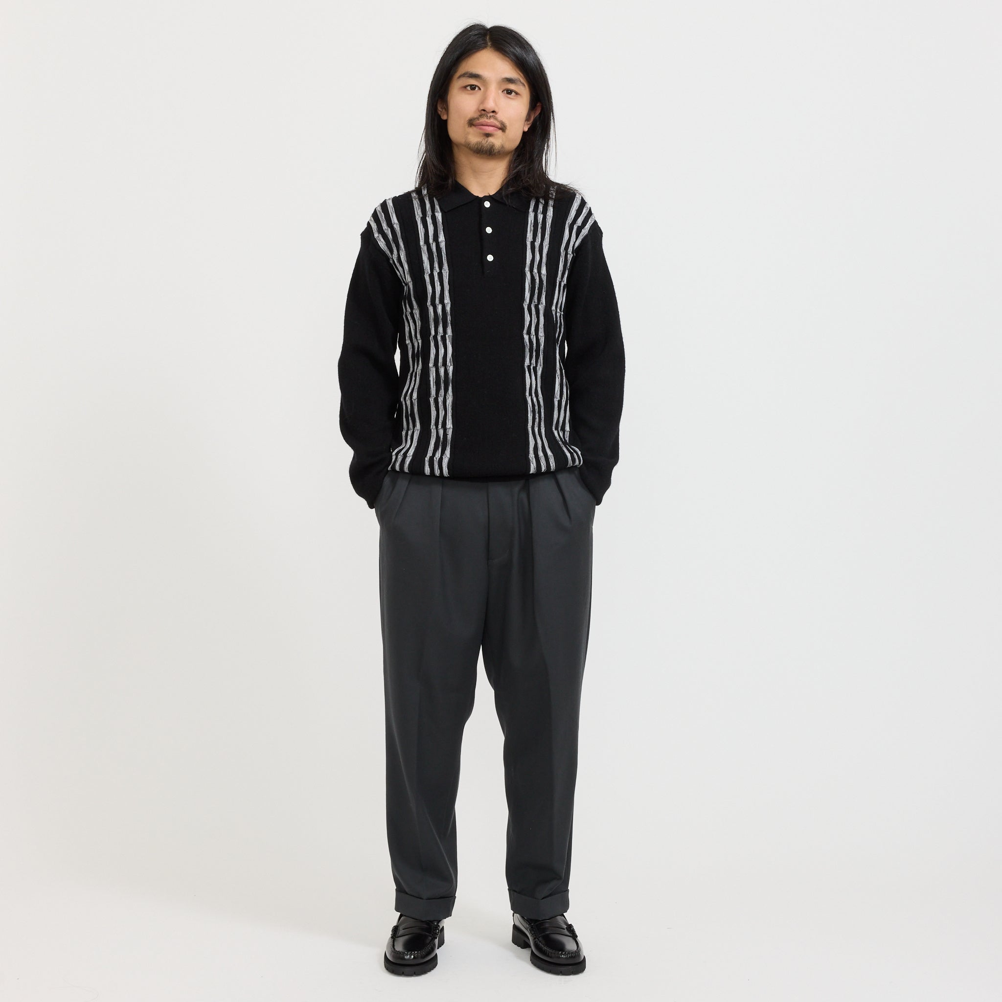 Knit Polo Born Stripe 14G Black