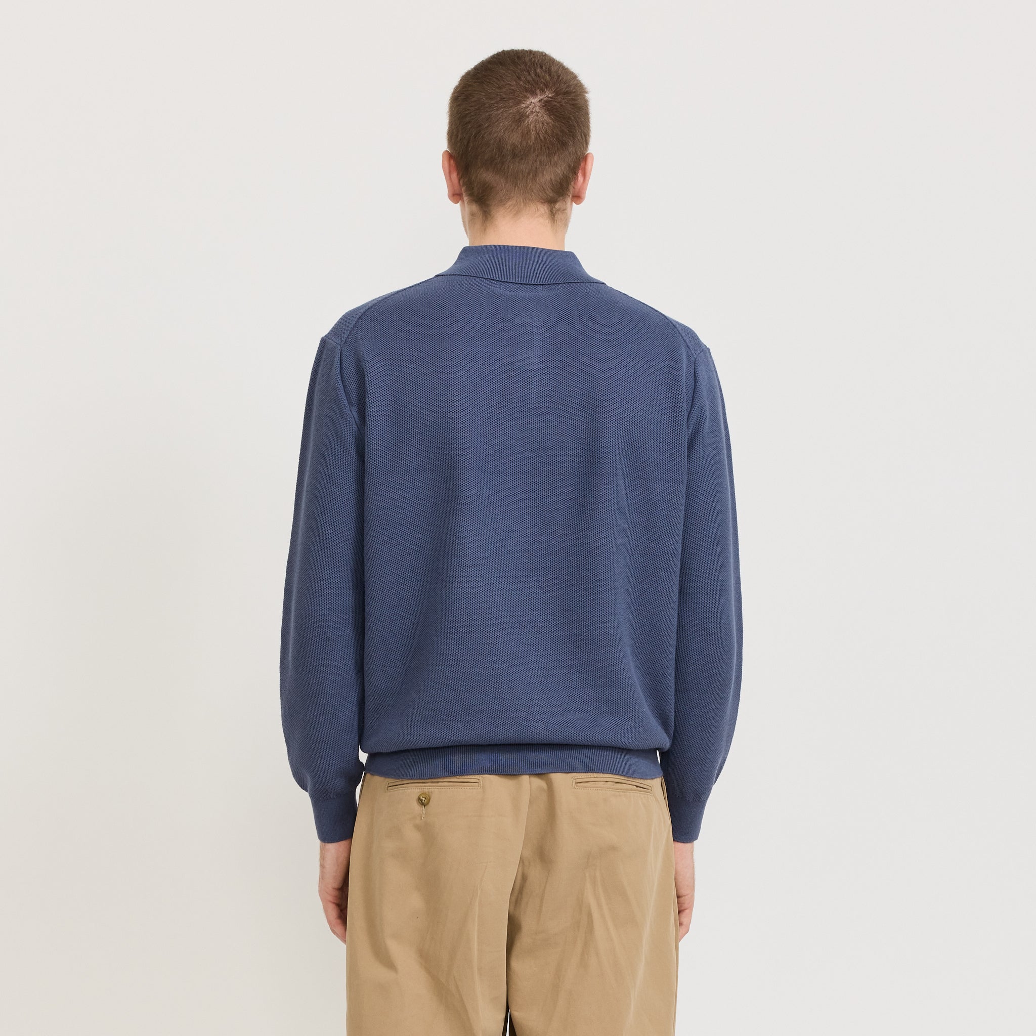 Beams Plus | Knit Polo Diamond Pattern Blue | Maplestore