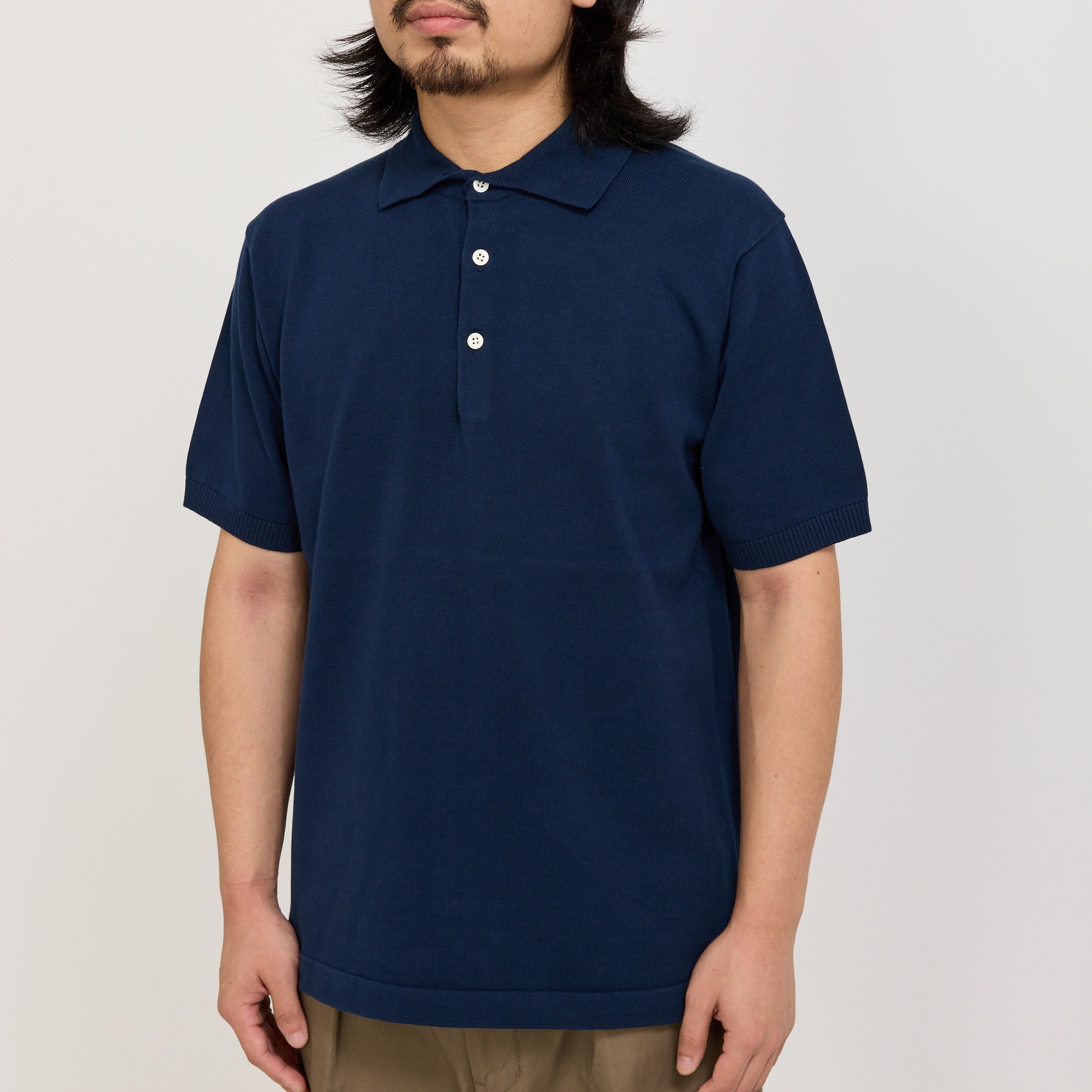 Beams Plus | Knit Polo 12G Navy | Maplestore