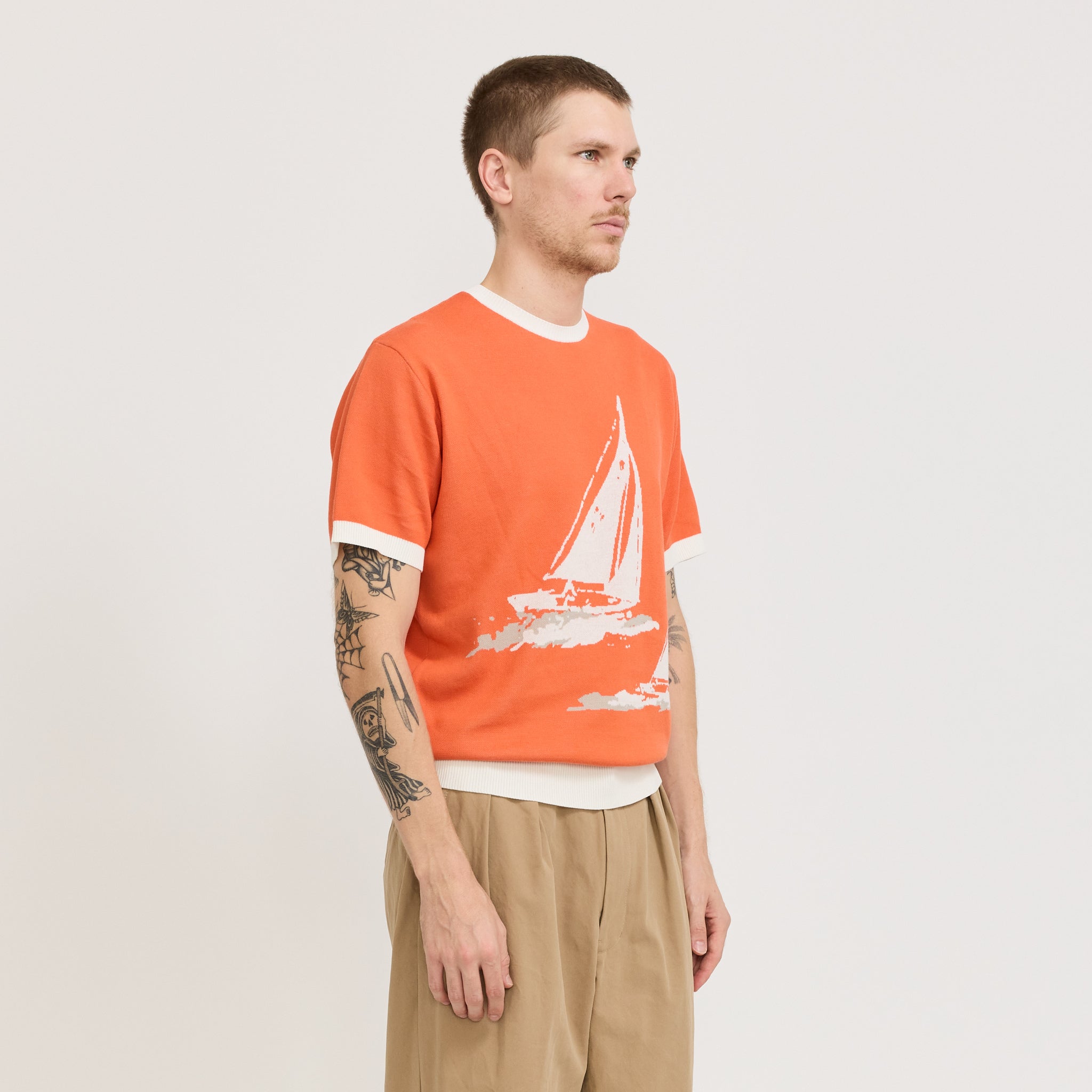 Beams Plus | Knit Tee Box Jacquard BP Orange | Maplestore