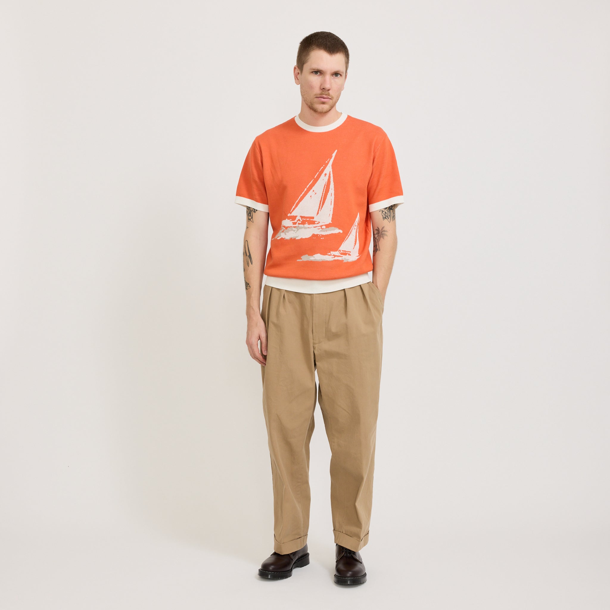 Beams Plus | Knit Tee Box Jacquard BP Orange | Maplestore