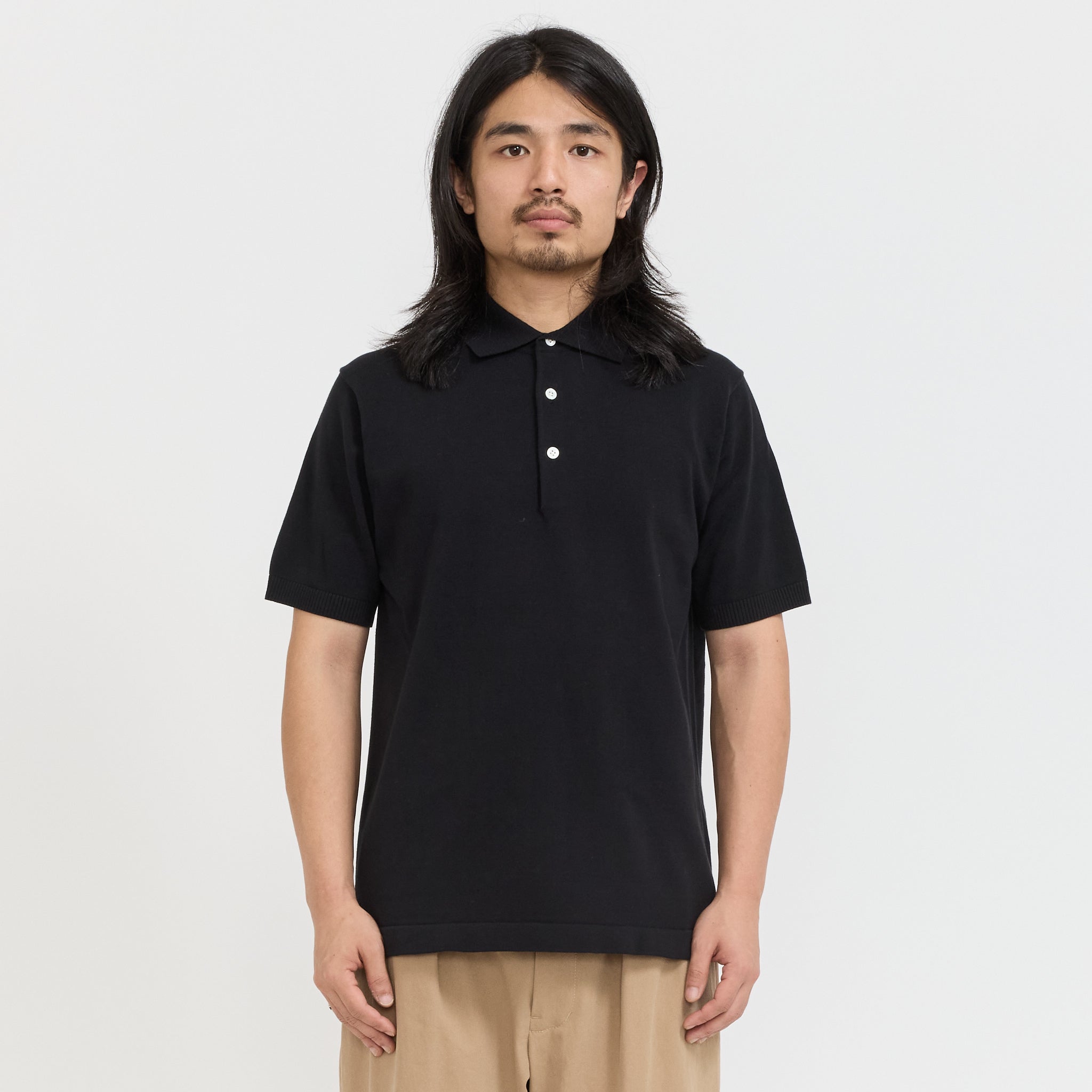 Knit Polo S/S 12G Black | Beams Plus Mens Knitwear | Maplestore