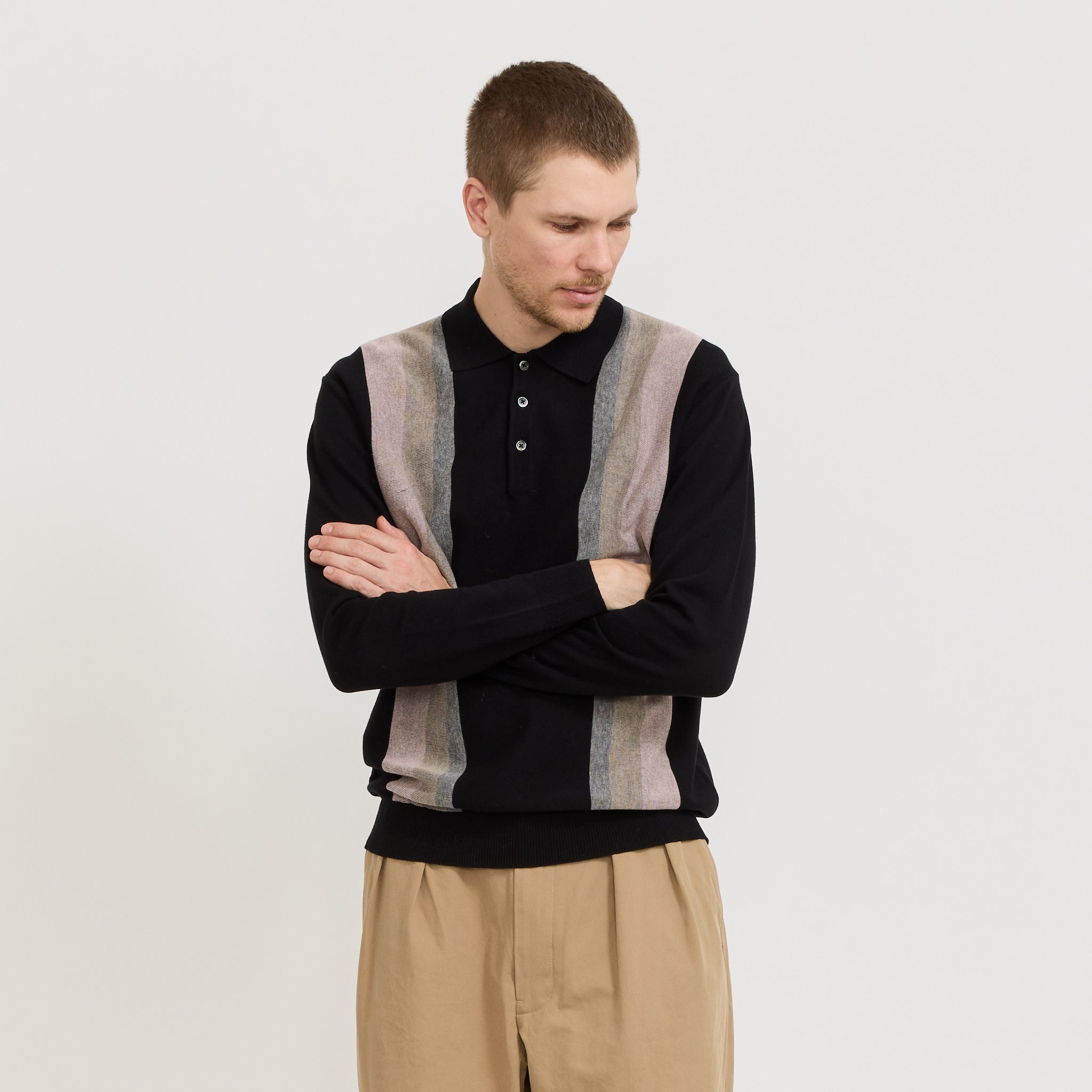 Beams Plus | Knit Polo Stripe Argyle Black | Maplestore