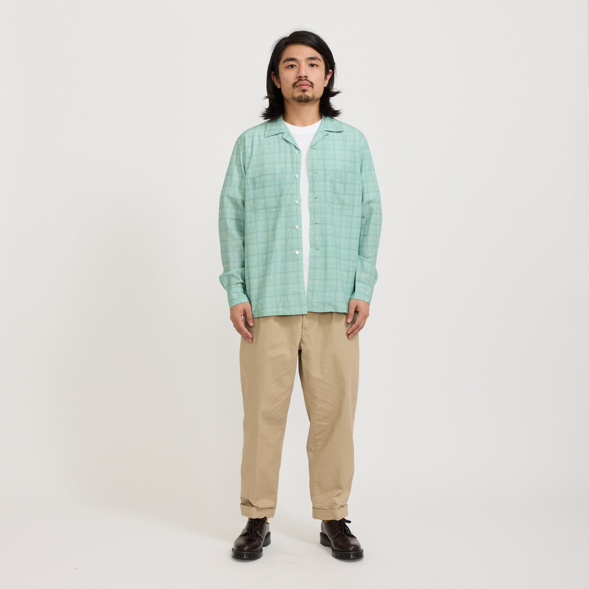 Beams Plus | Open Collar Rayon Shirt Mint Green | Maplestore