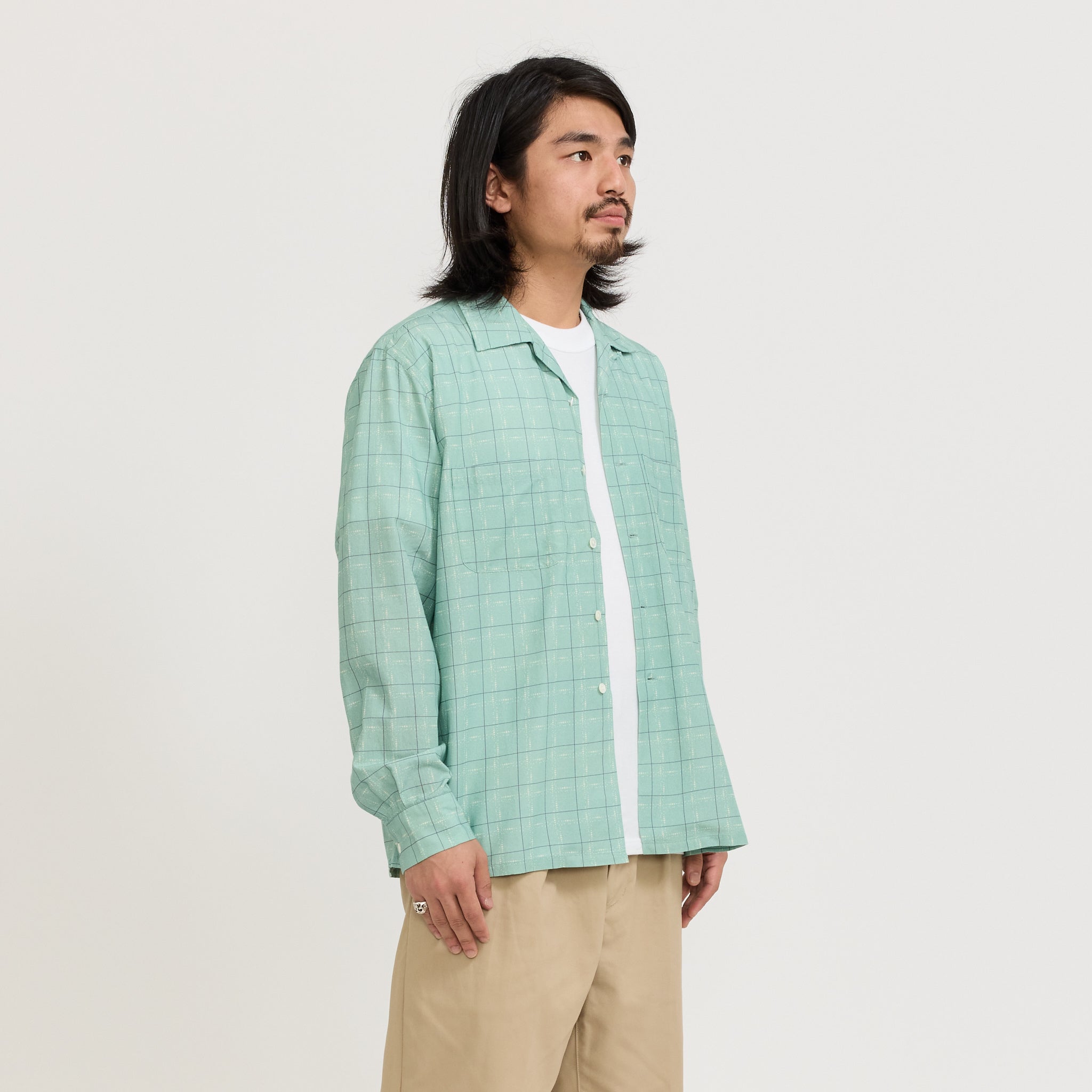 Beams Plus | Open Collar Rayon Shirt Mint Green | Maplestore